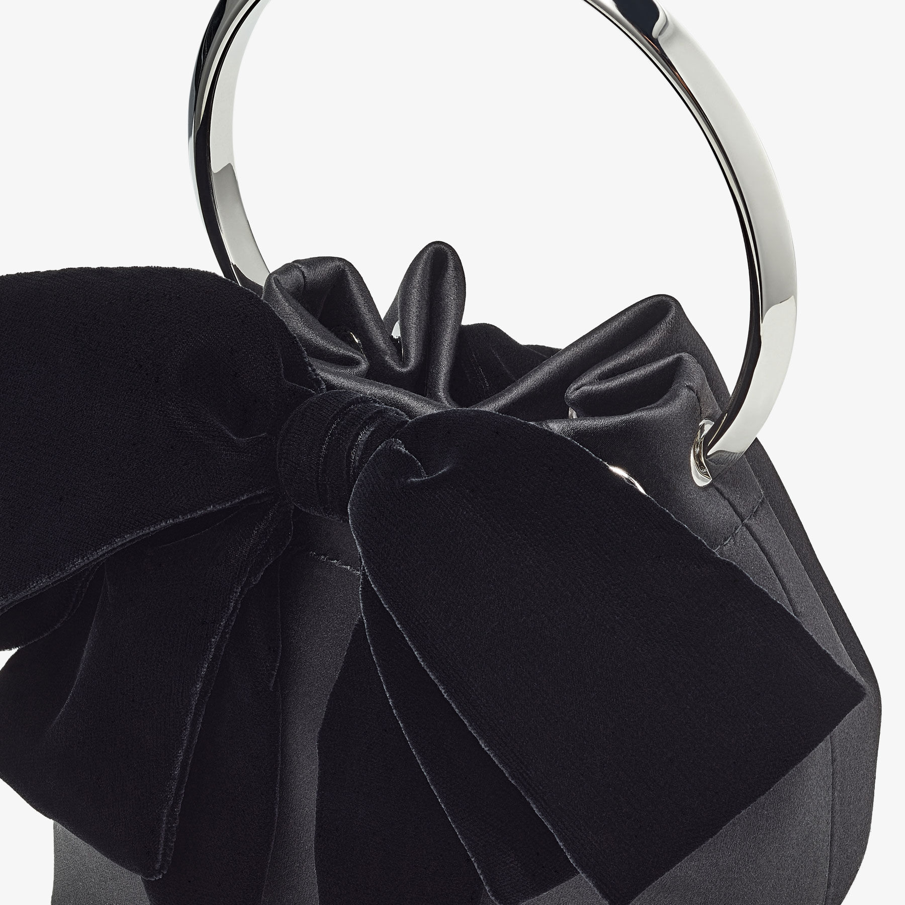 Bon Bon Black Satin Bucket Bag with Velvet Bow