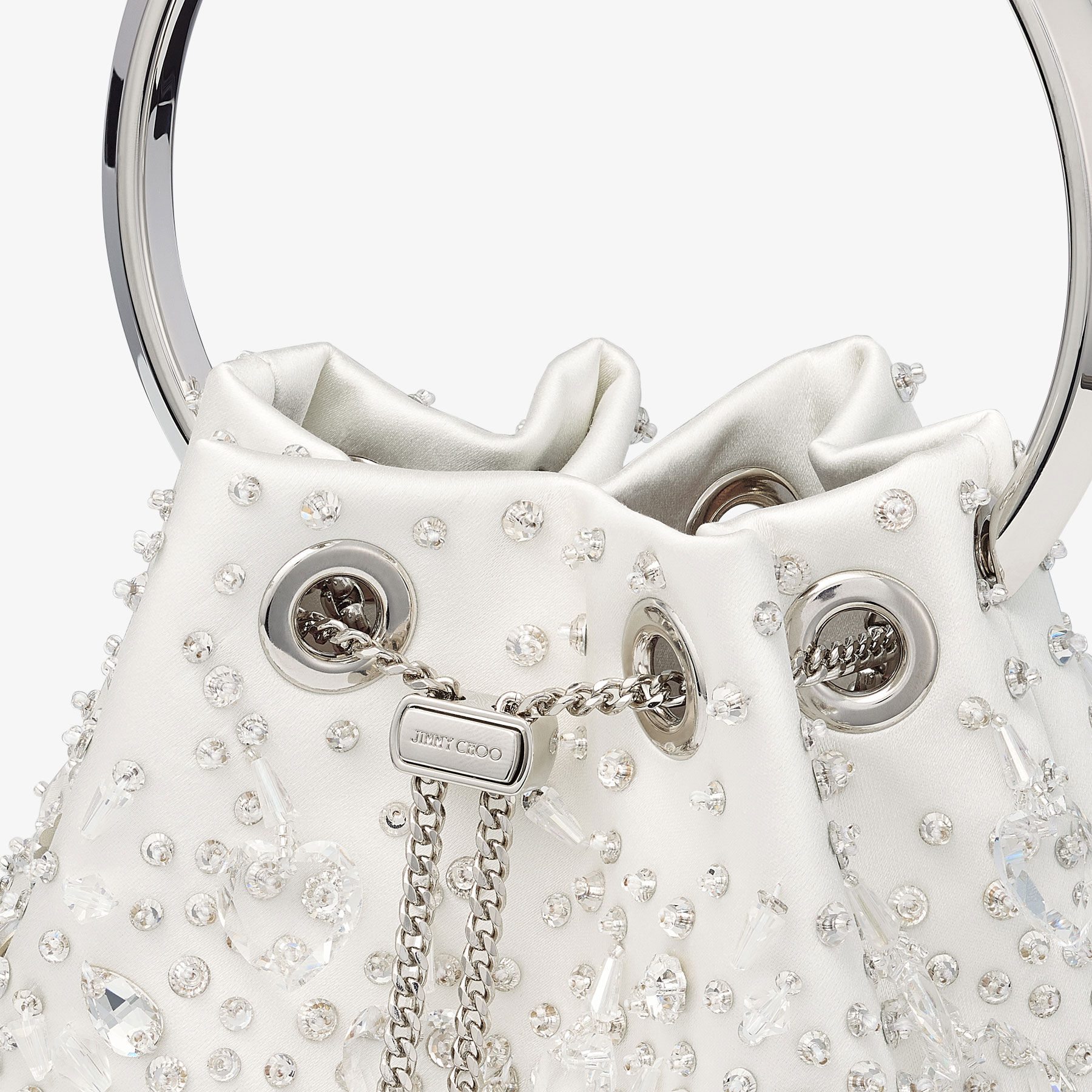 Bon Bon Latte Satin Crystal Heart Bag
