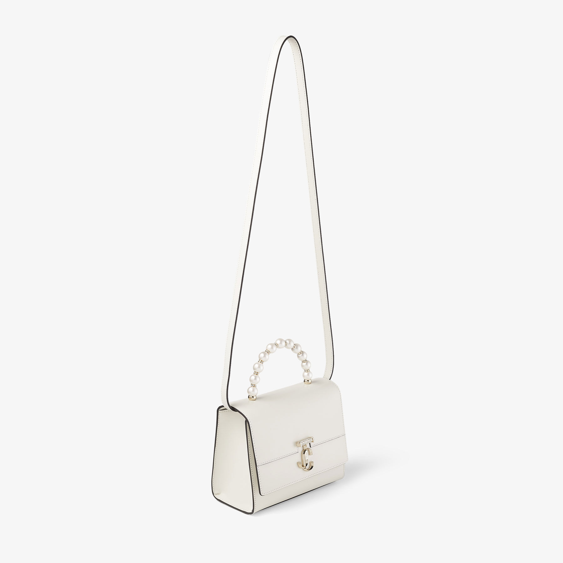 Avenue  Top Handle S Latte Box Leather Top Handle Bag with Pearls