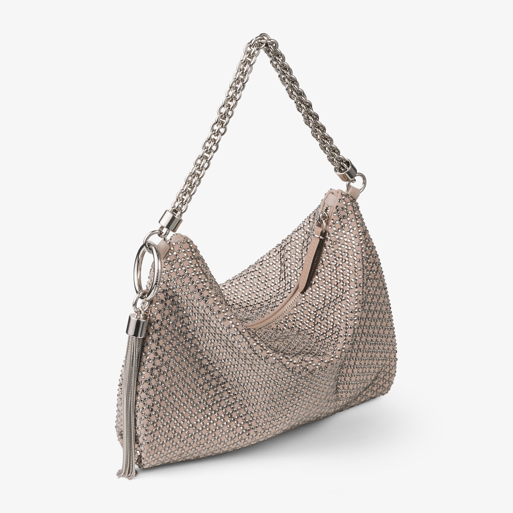 Callie Ballet Pink Suede Clutch Bag with Diamond Motif and Crystal Hotfix