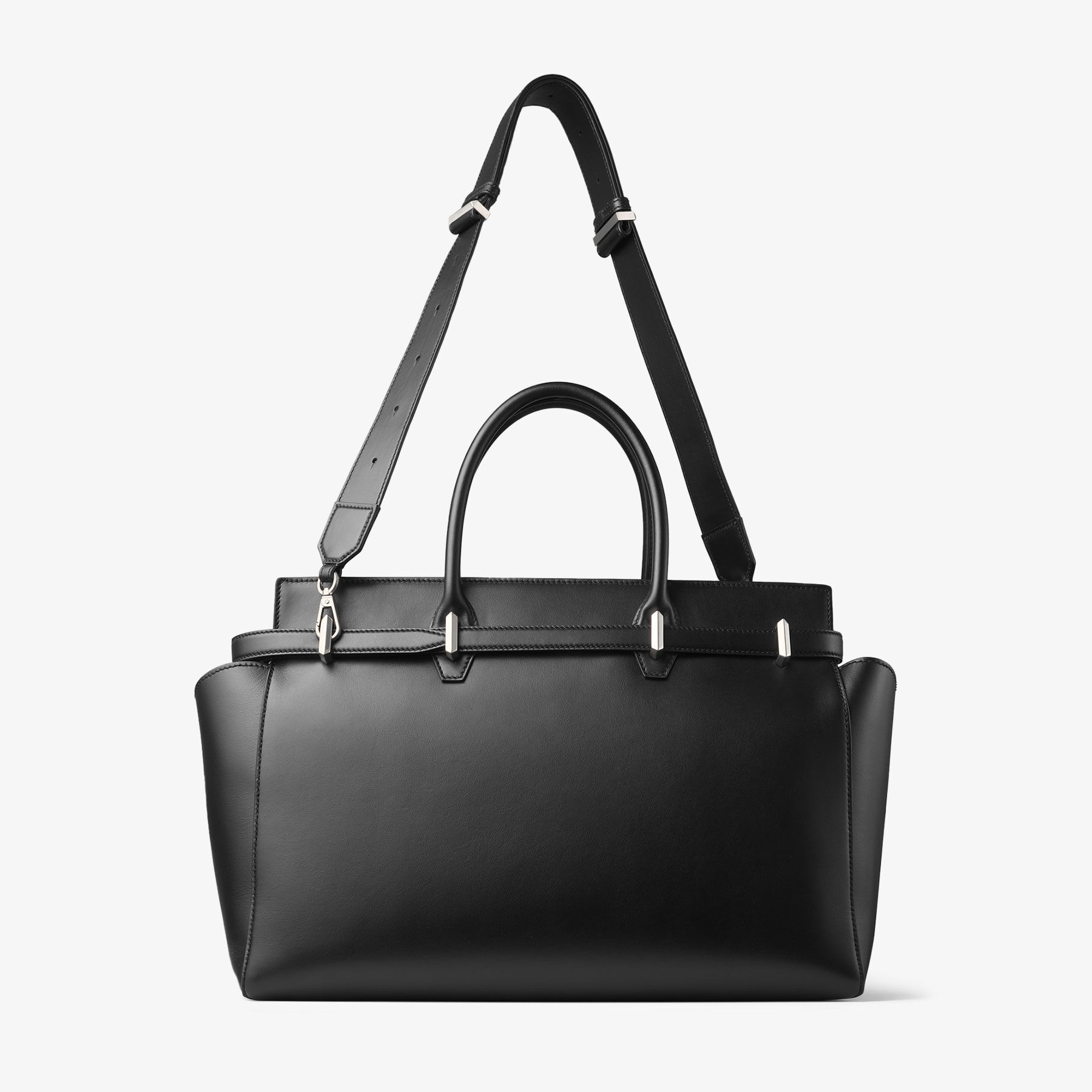Diamond Belted Top Handle M Black Leather Top Handle Bag