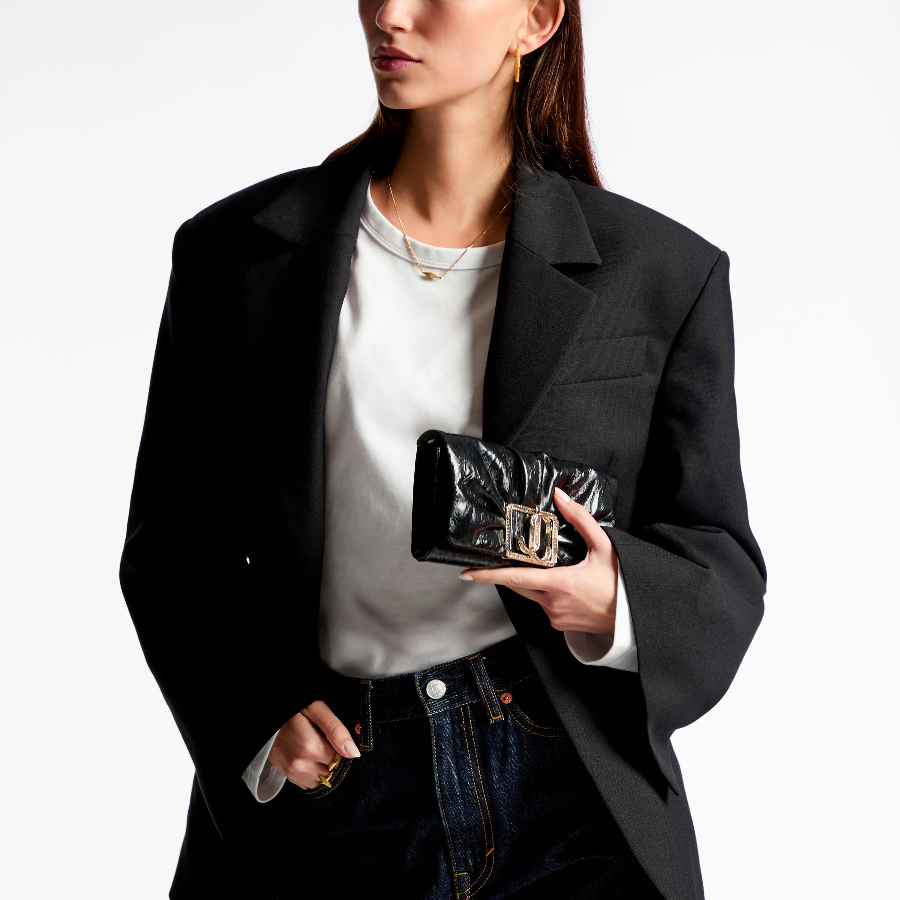 Edie Wallet Black Vintage Metallic Leather Mini Bag