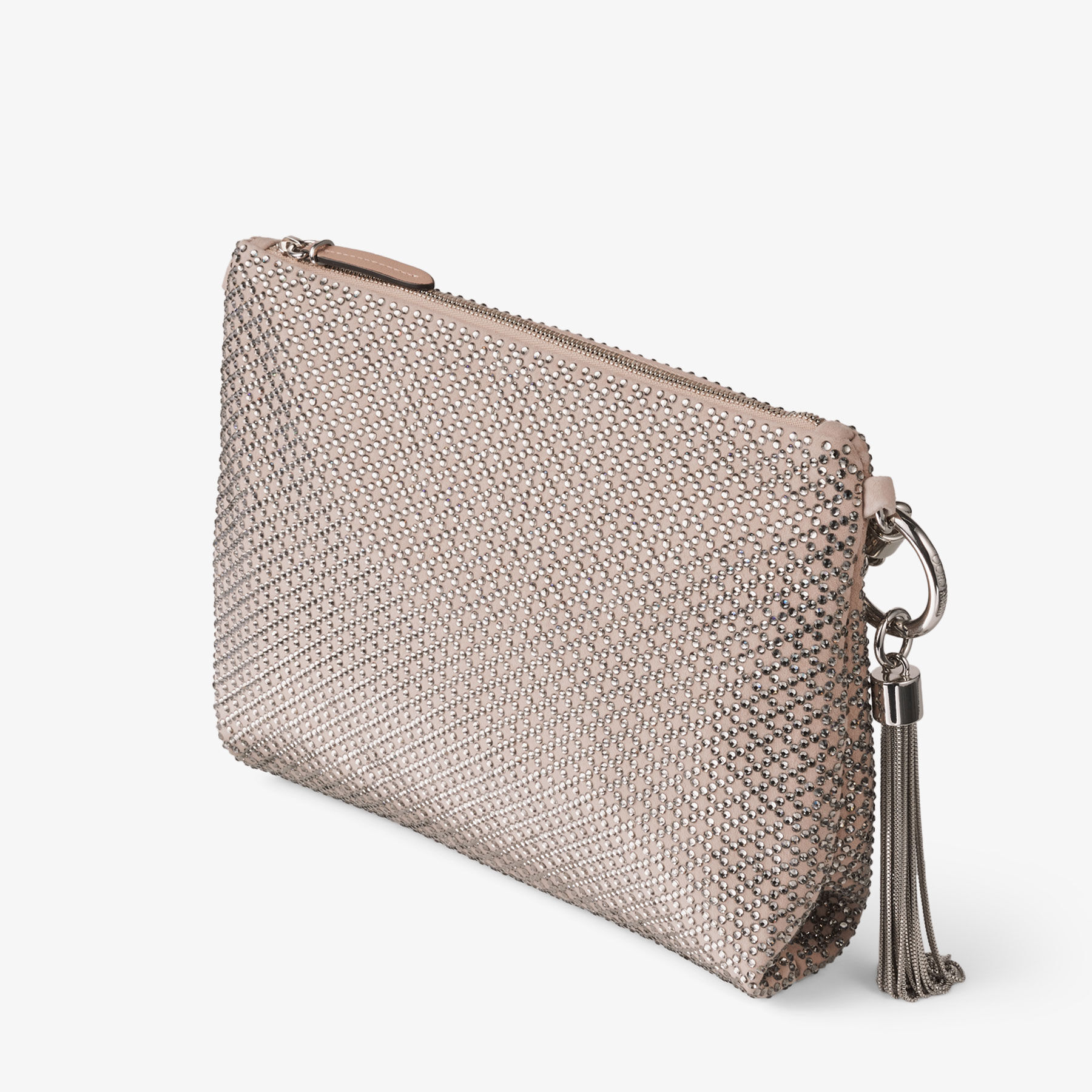 Callie Ballet Pink Suede Clutch Bag with Diamond Motif and Crystal Hotfix