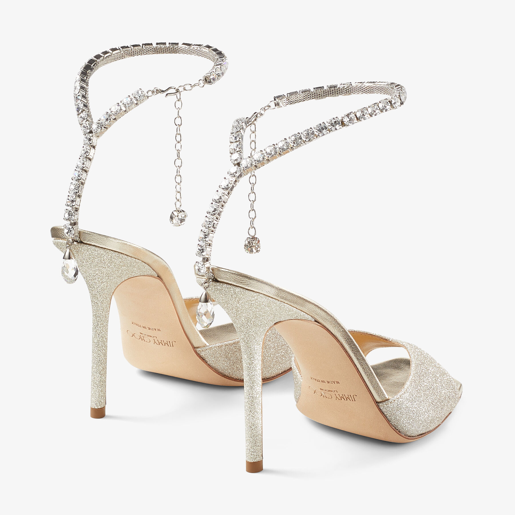 Saeda Sandal 100 Platinum Ice Dusty Glitter Sandals with Crystal Embellishment