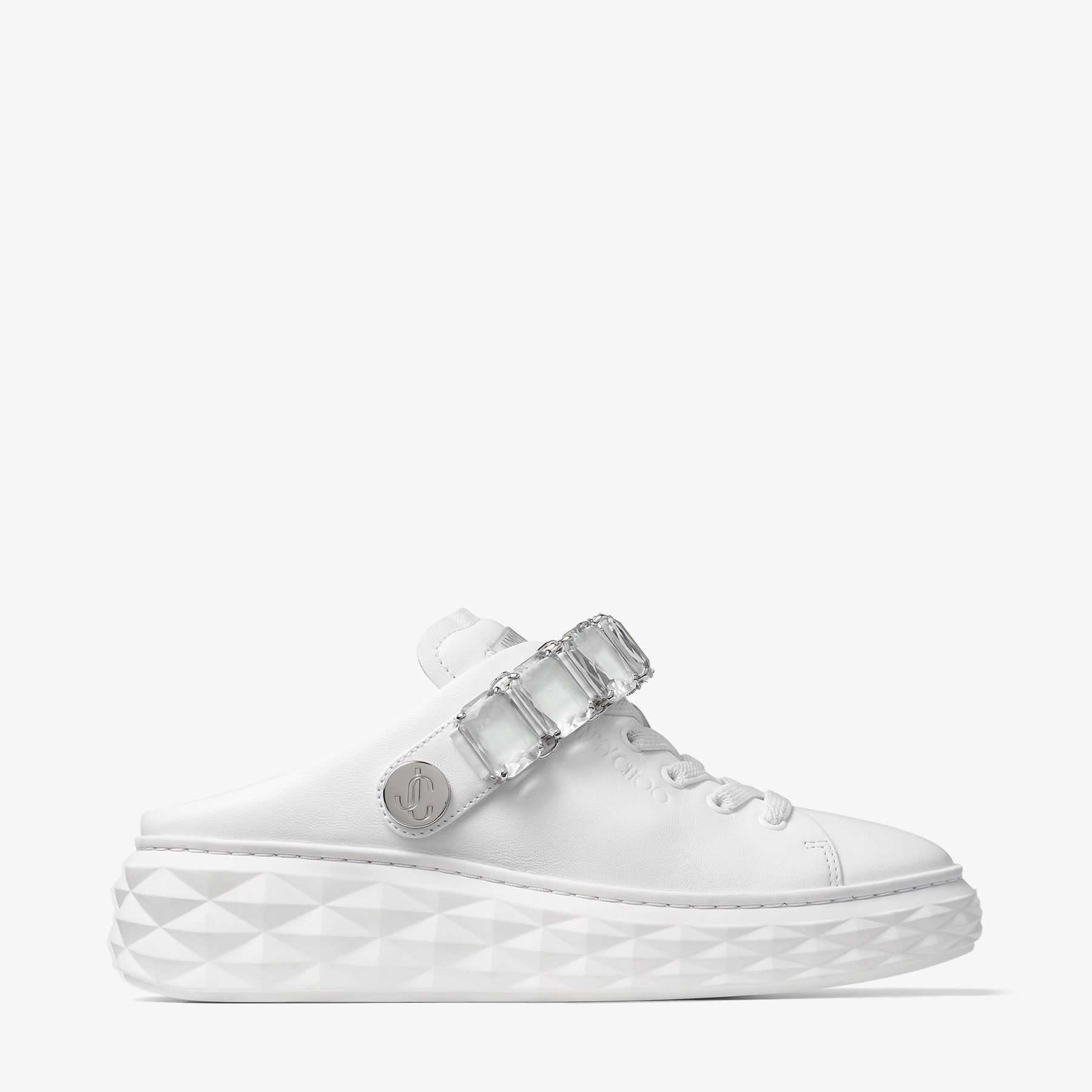 Diamond Sling White Nappa Leather Slipper Trainers with Crystal Strap