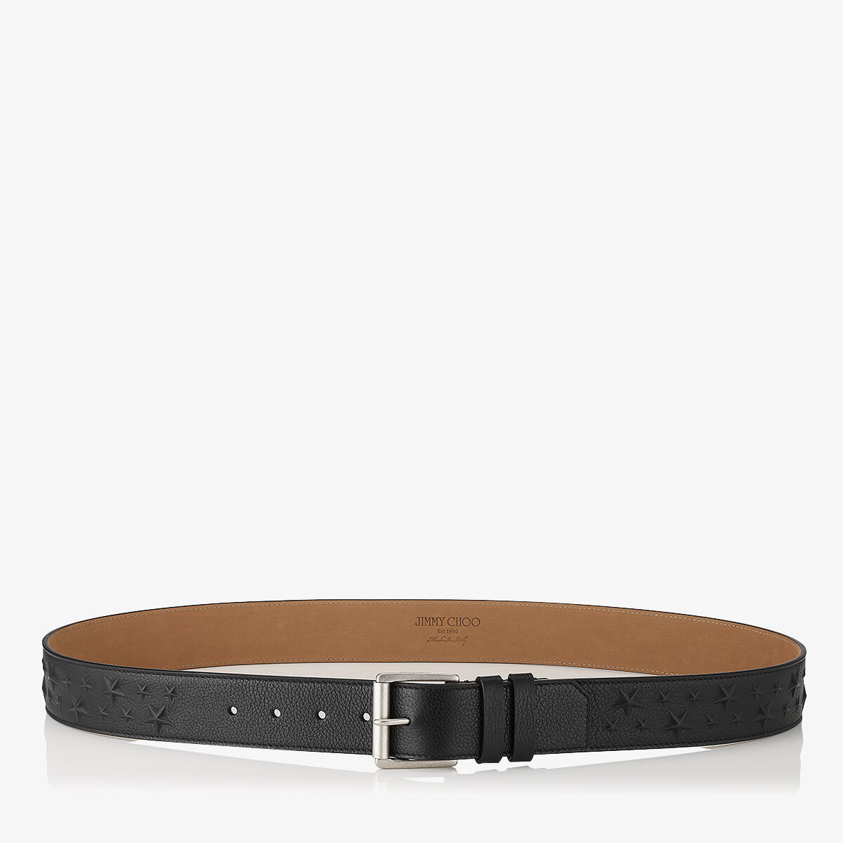 Archer Black Grainy Leather Belt with Embossed Stars