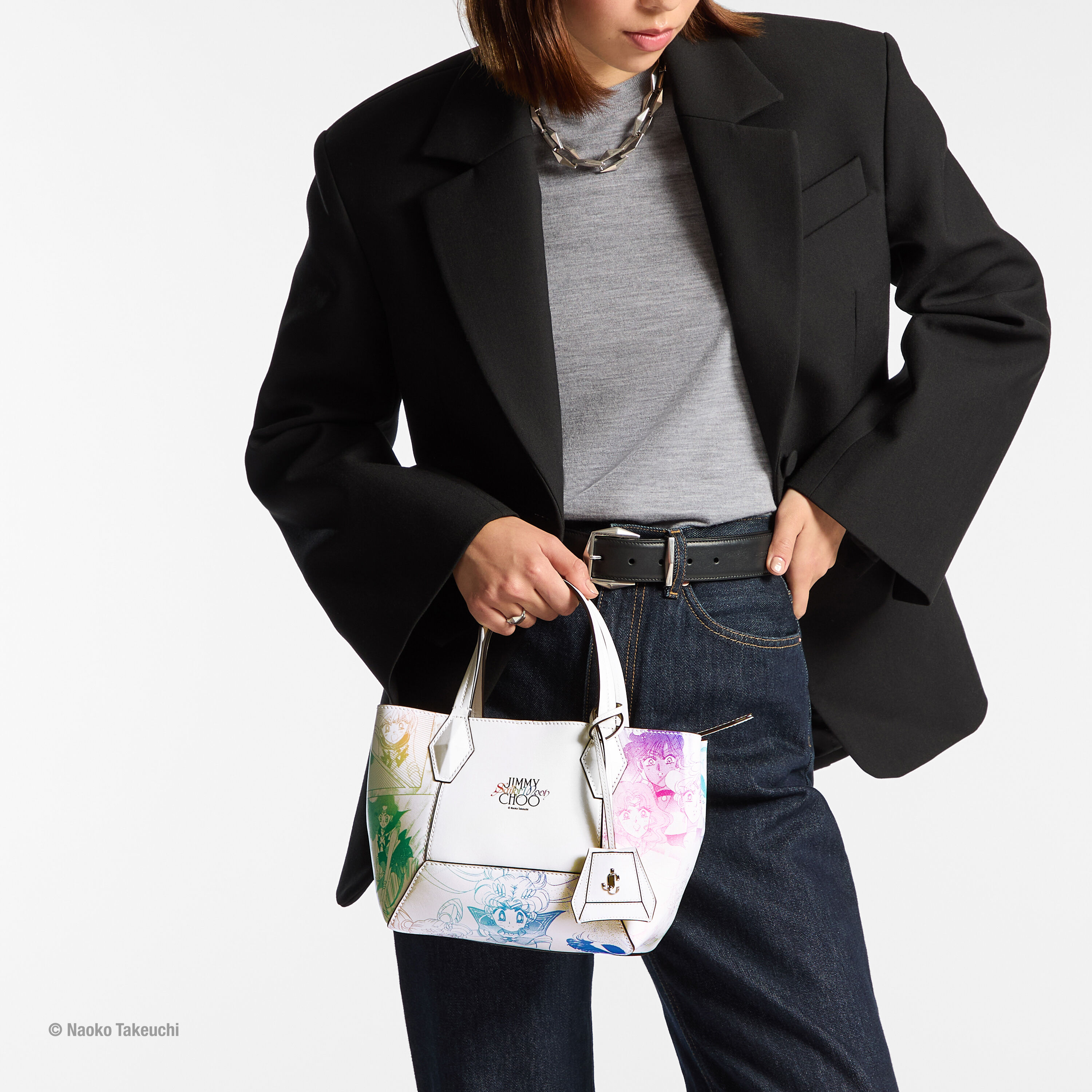 Sailor Guardians  Diamond Tote/S White Manga Print Leather Tote Bag