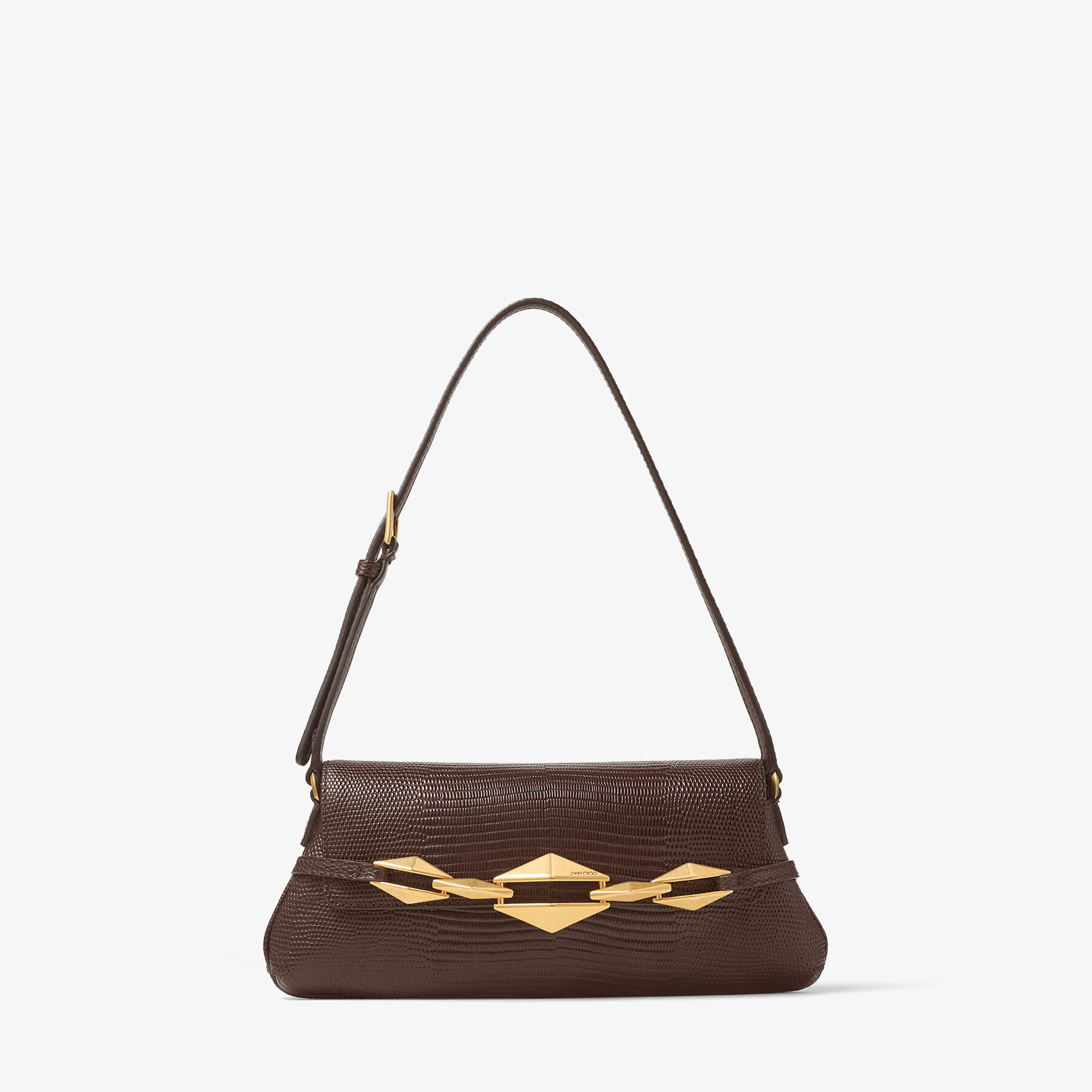 Diamond Shoulder East-West S Coffee Lizard Printed Leather Shoulder Bag