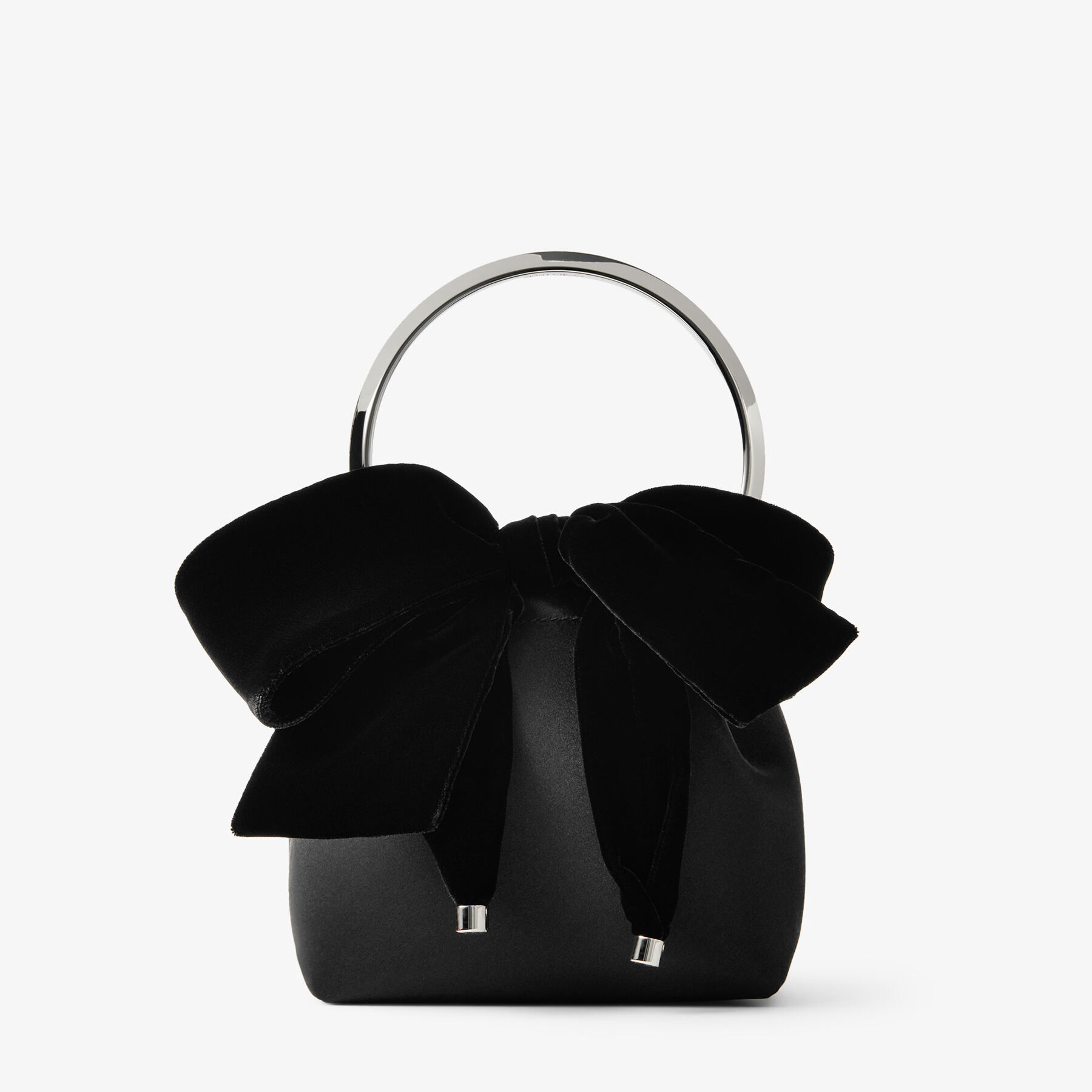 Bon Bon Black Satin Bucket Bag with Velvet Bow