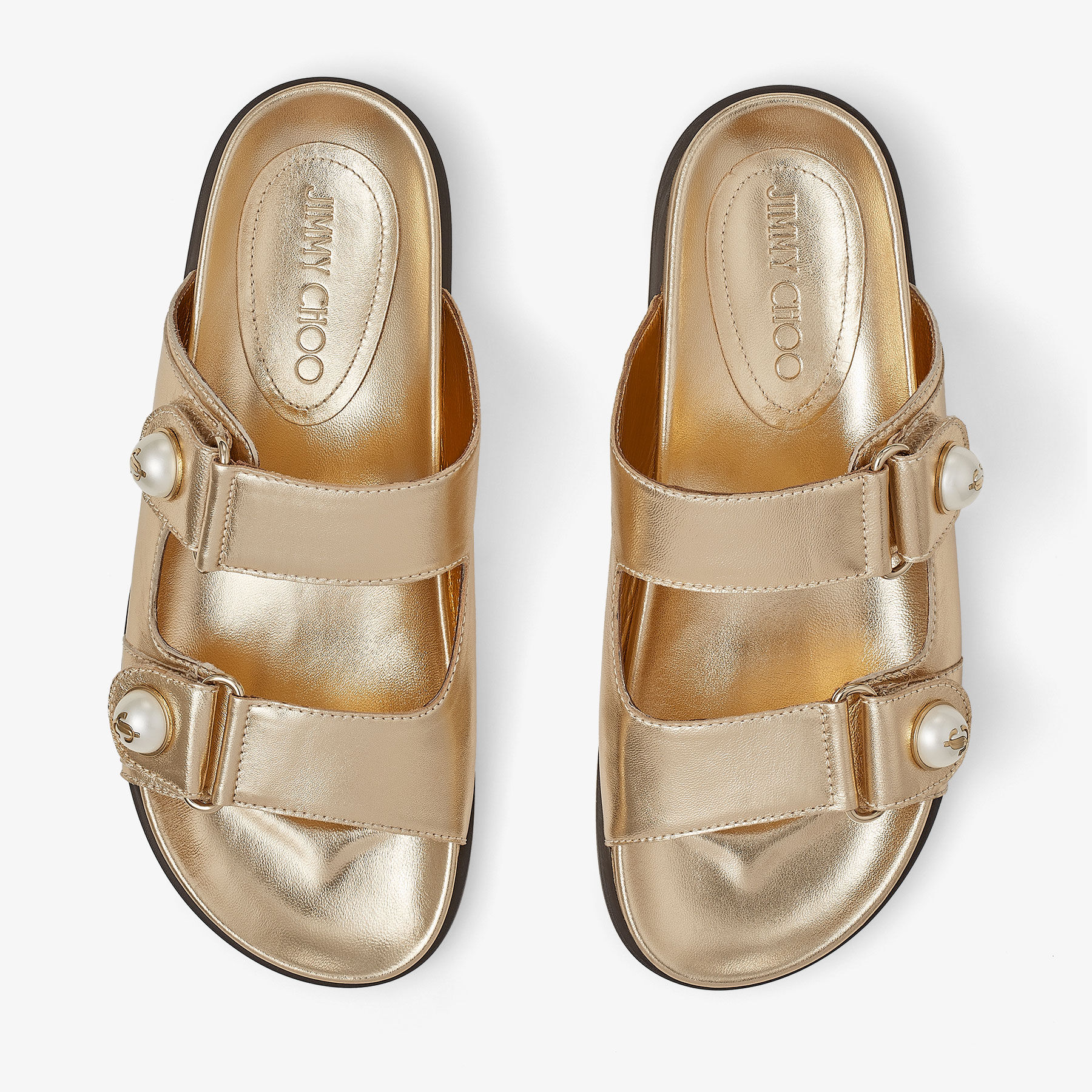 Fayence Sandal Gold Metallic Nappa Leather Sandals with Pearls