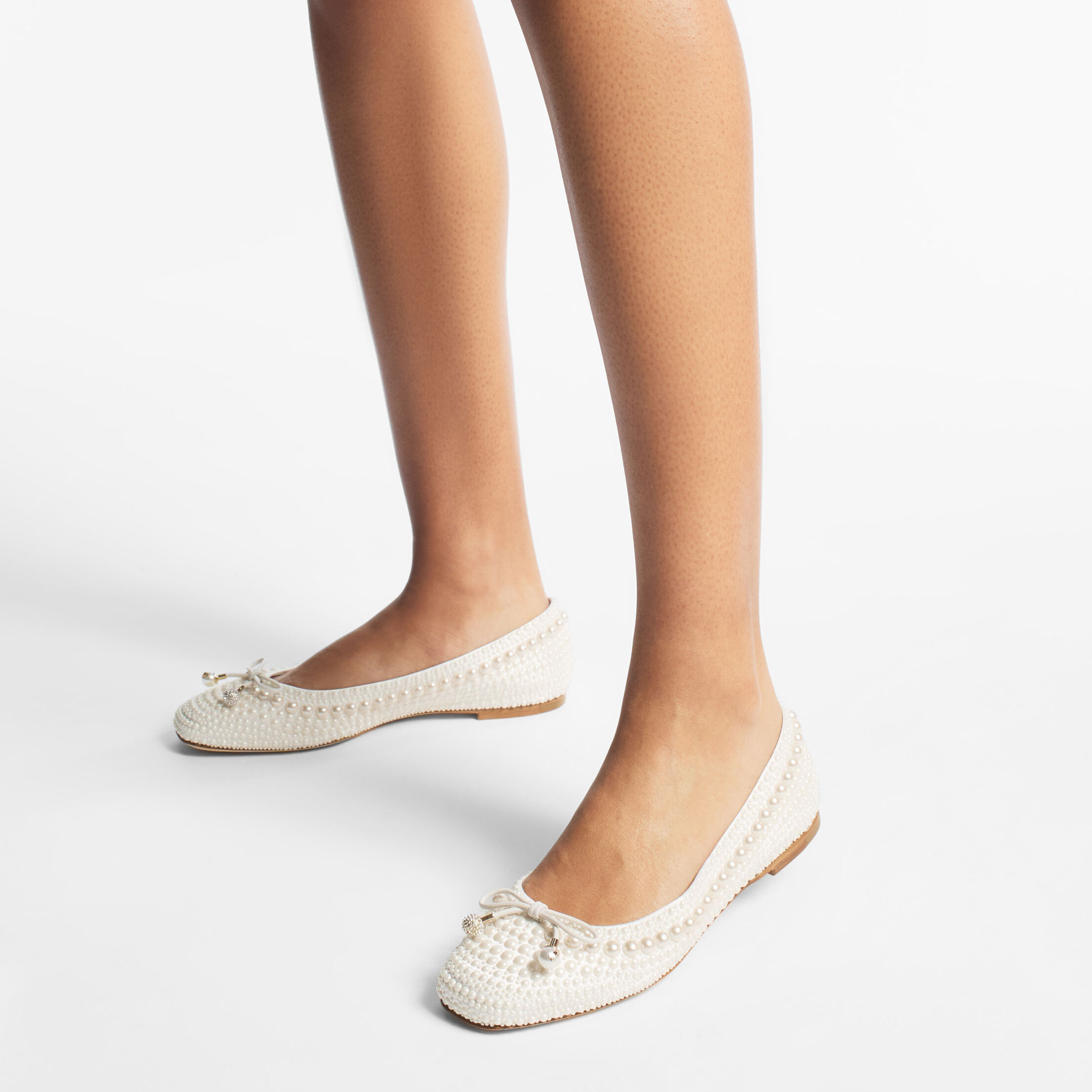 Elme Flat White Satin Pearl Flats