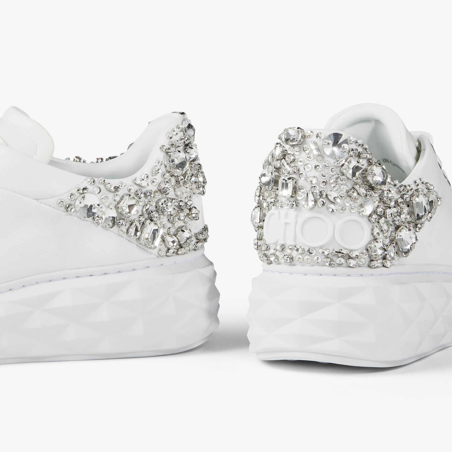 Diamond Maxi F II White and Silver Nappa Leather Trainers with Crystals