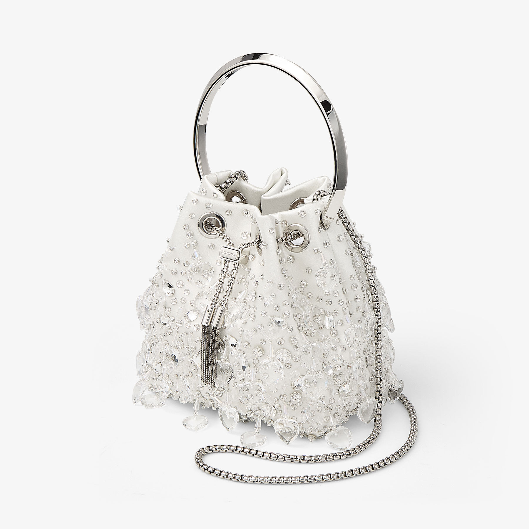 Bon Bon Latte Satin Crystal Heart Bag