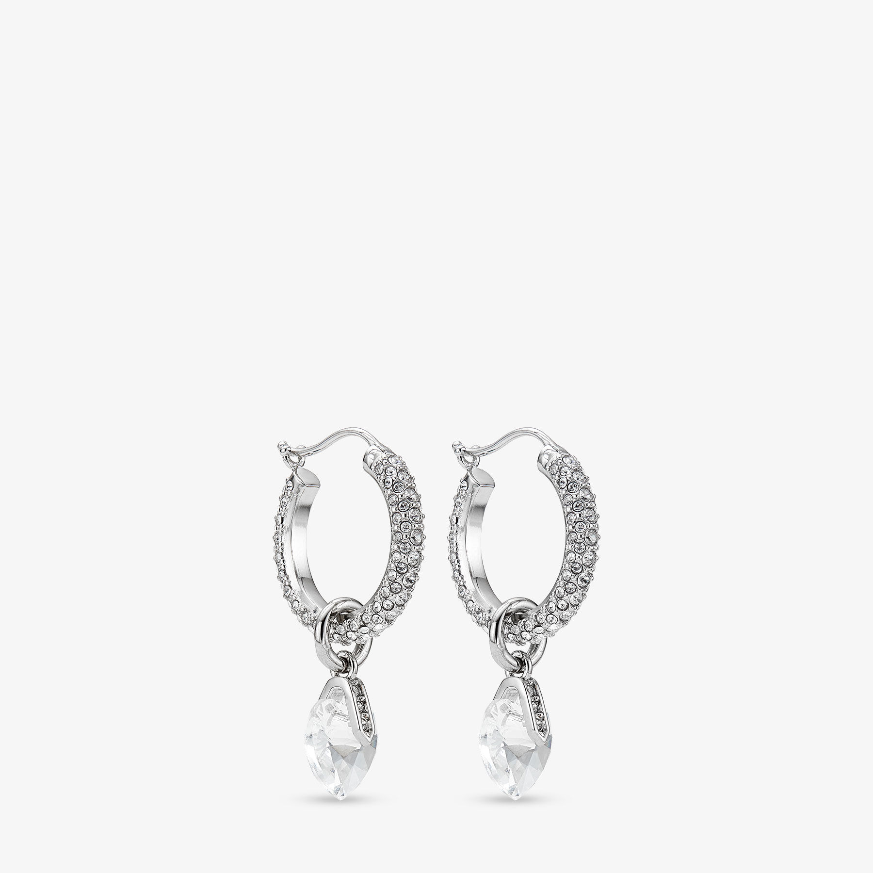 Heart Hoops Silver-Finish Heart Hoop Earrings with Crystals