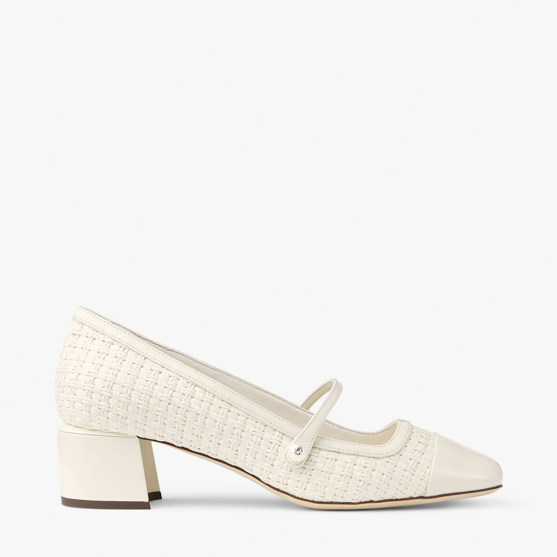 Elisa 45 Latte Patent Leather and Raffia Pumps