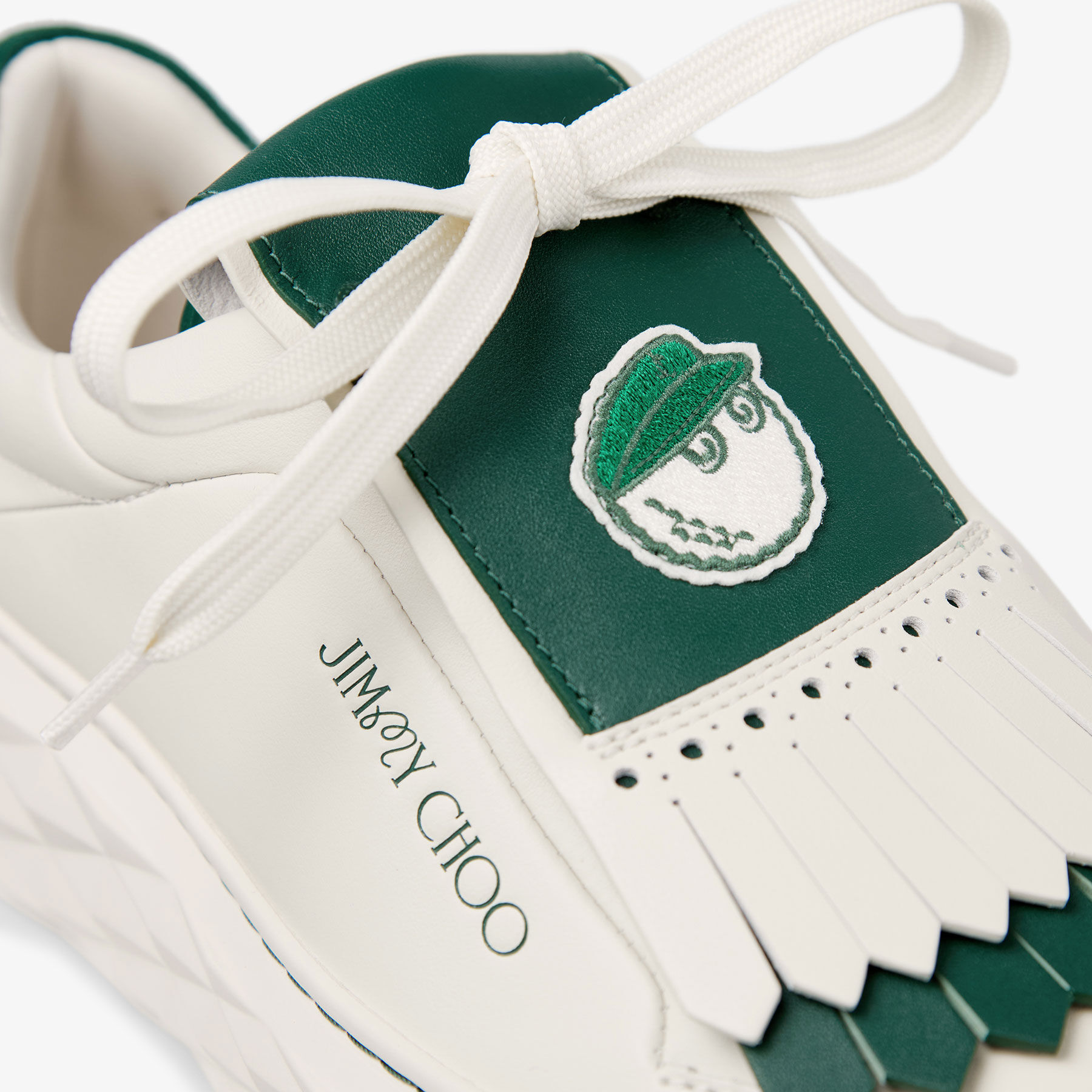 Jimmy Choo / Malbon 2.0 Diamond F  Latte Leather and Malbon Green Trainers with Detachable Kiltie