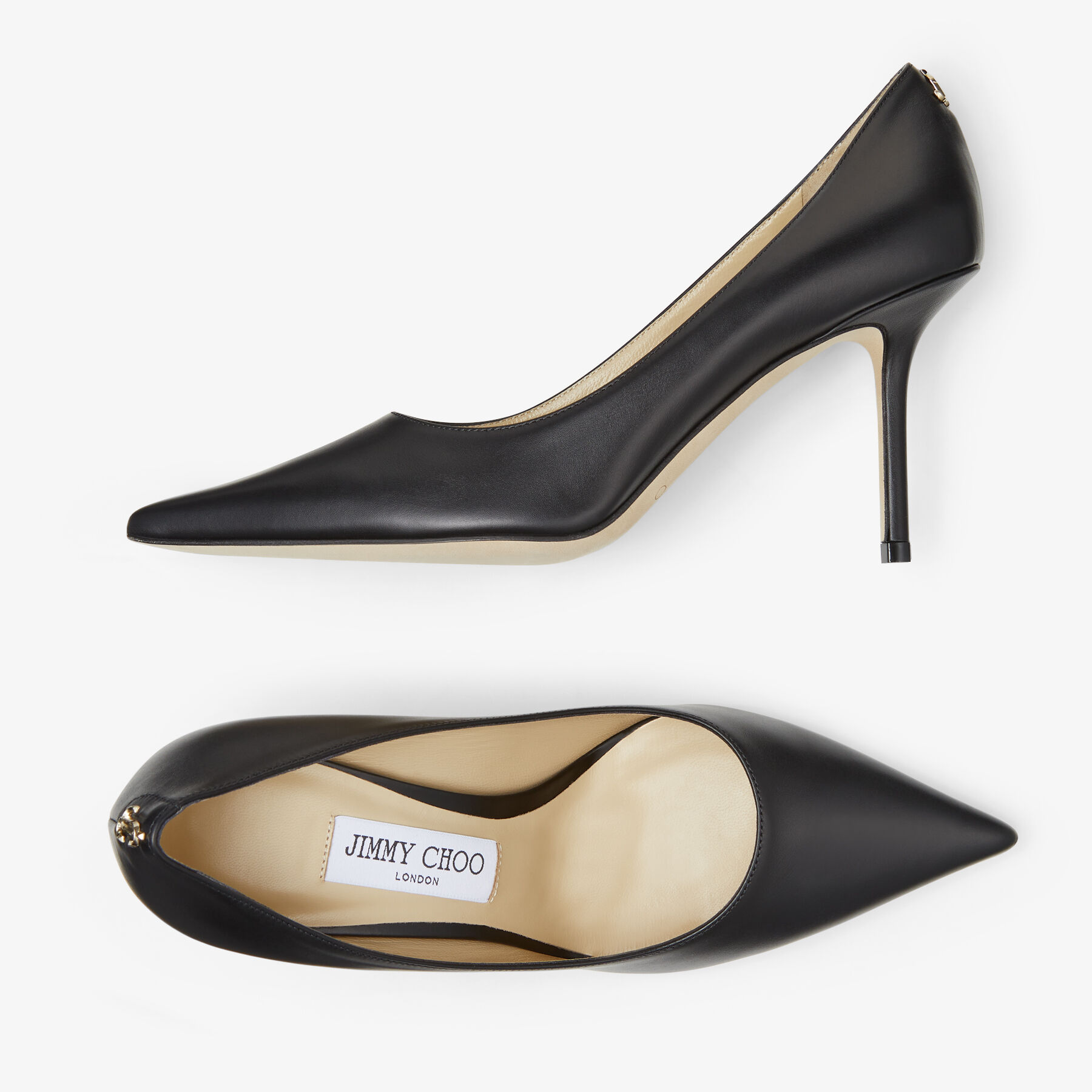 Love 85 Black Calf Leather Pumps with JC Emblem