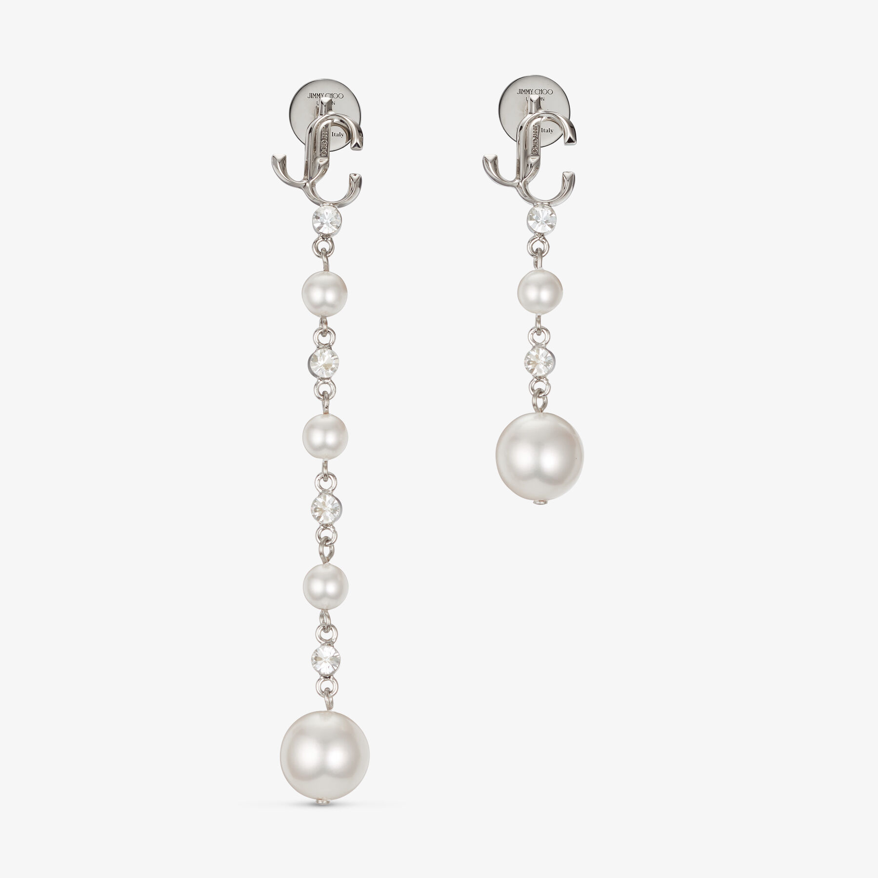 Pearl Drop Earring Silver-Finish Metal Pearl Drop Earrings with Crystals