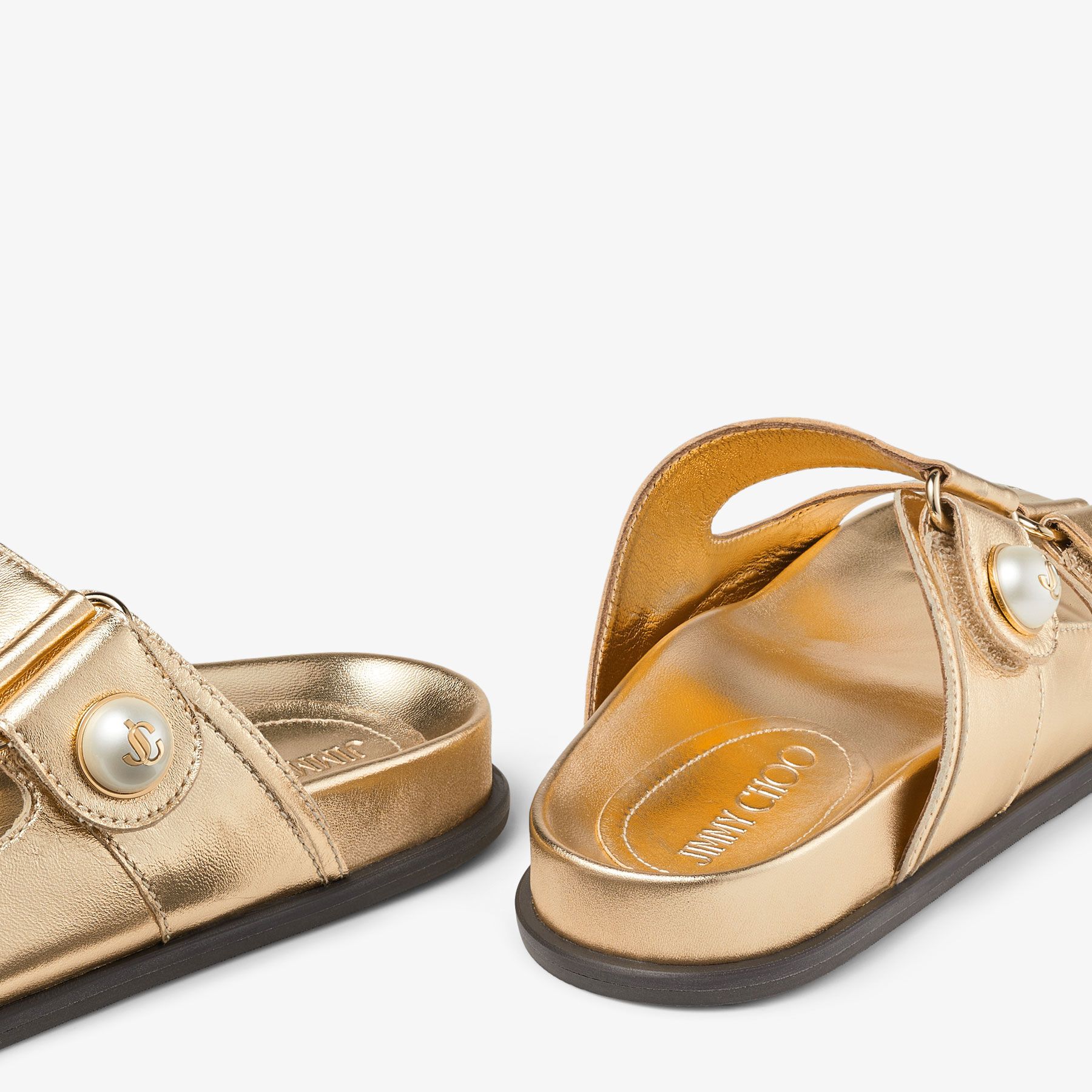 Fayence Sandal Gold Metallic Nappa Leather Sandals with Pearls