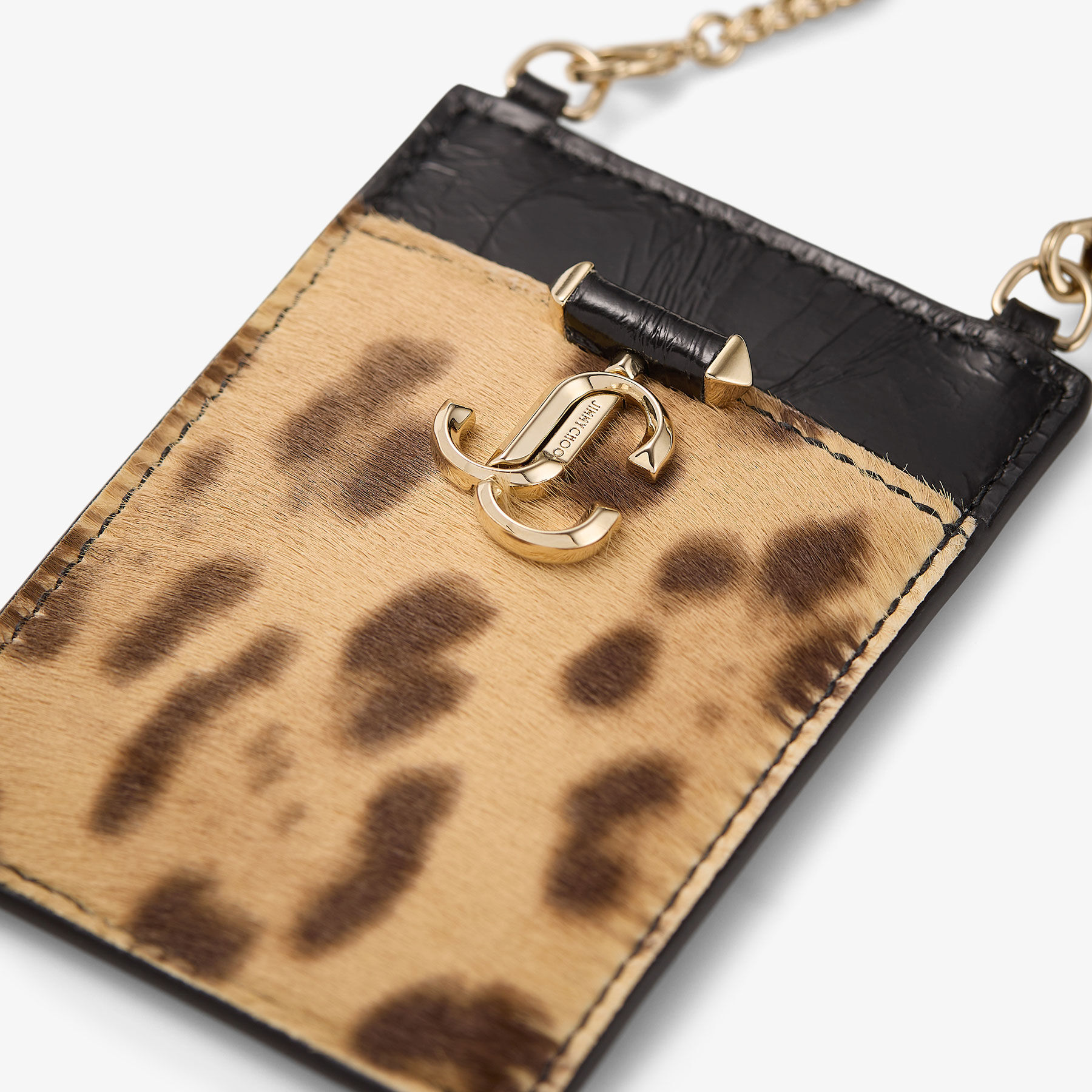 ID Holder With Chain Natural Leopard Print Pony ID Holder