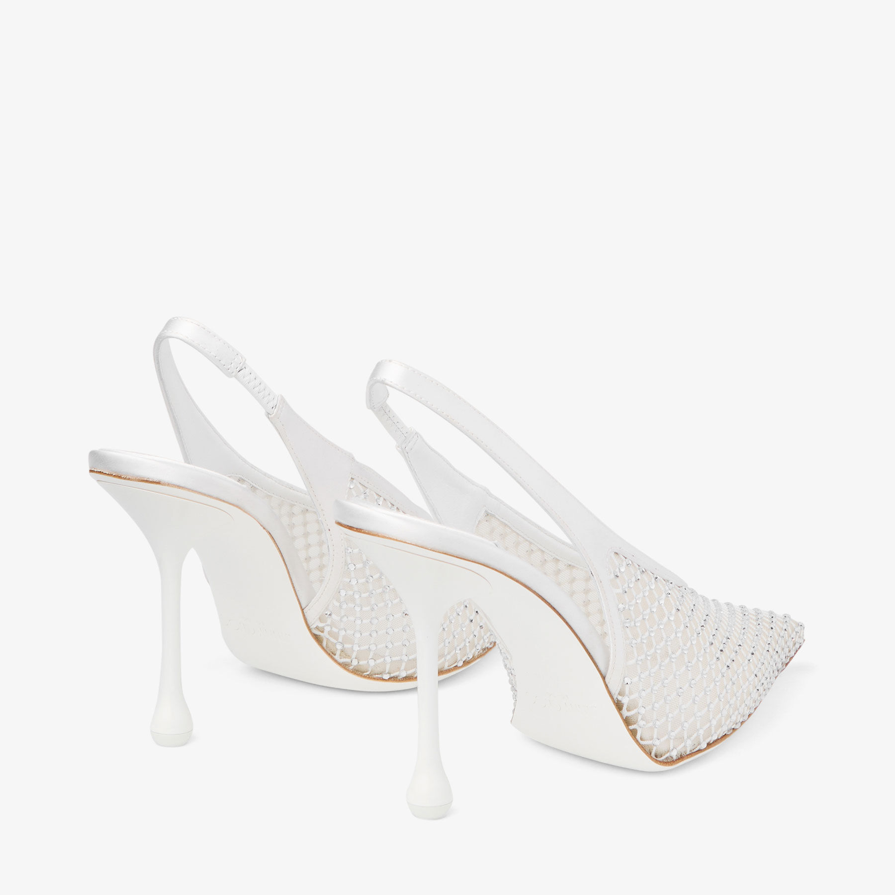 Isa 95 White Crystal Mesh Satin Pumps