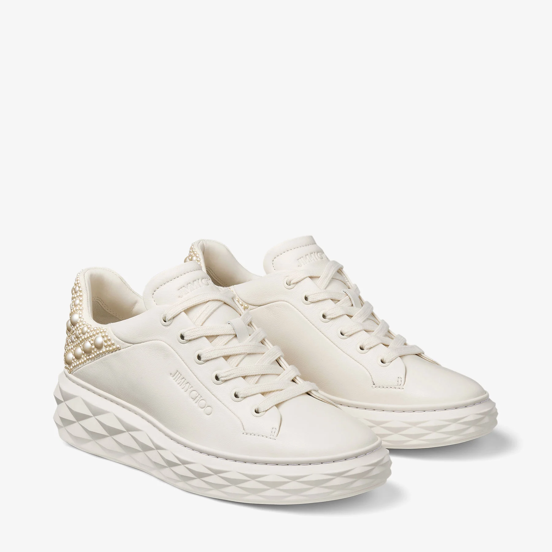 Diamond Maxi F II Latte Nappa Leather Pearl Trainers