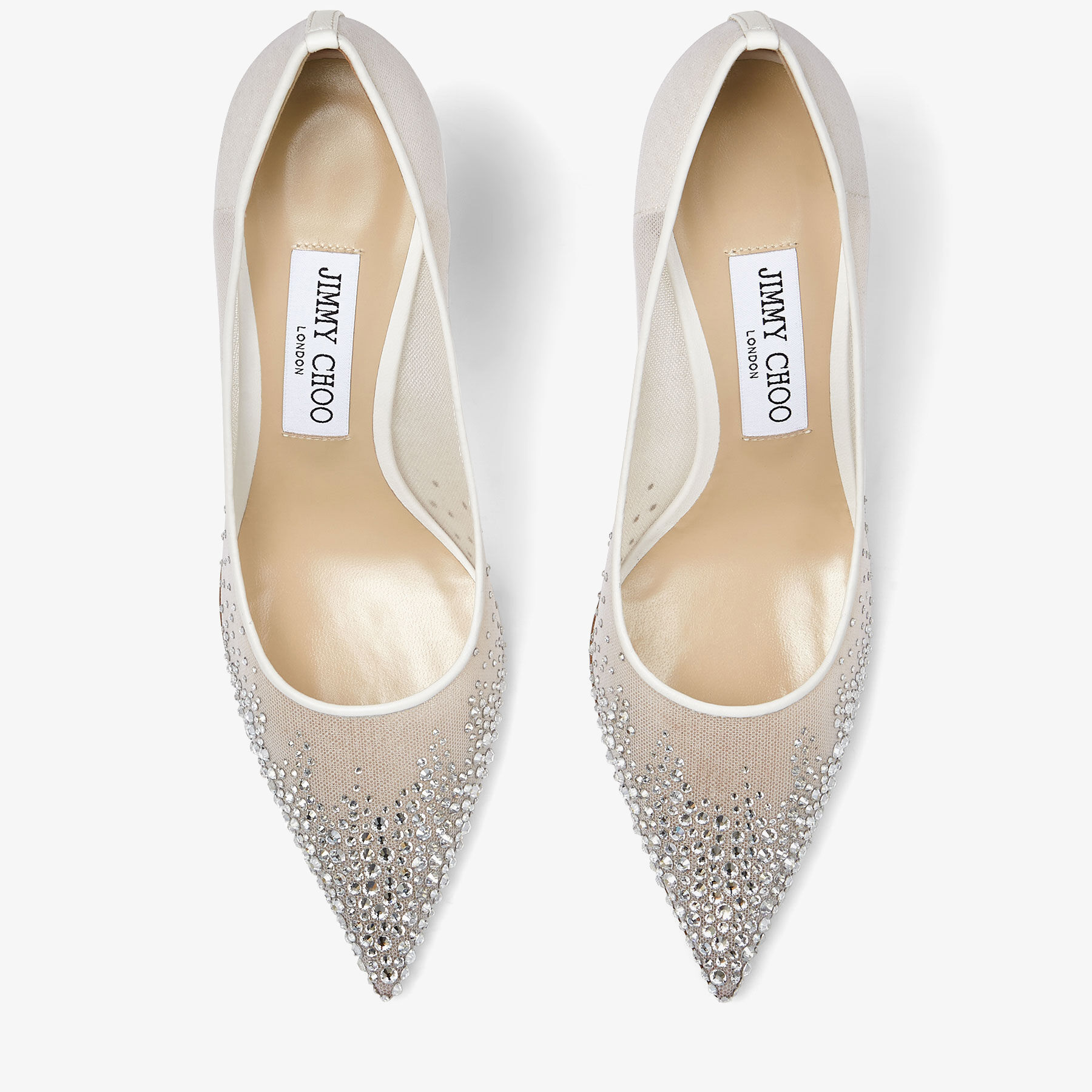 Love 85 White Mesh Pointed-Toe Pumps with Dégradé Crystals