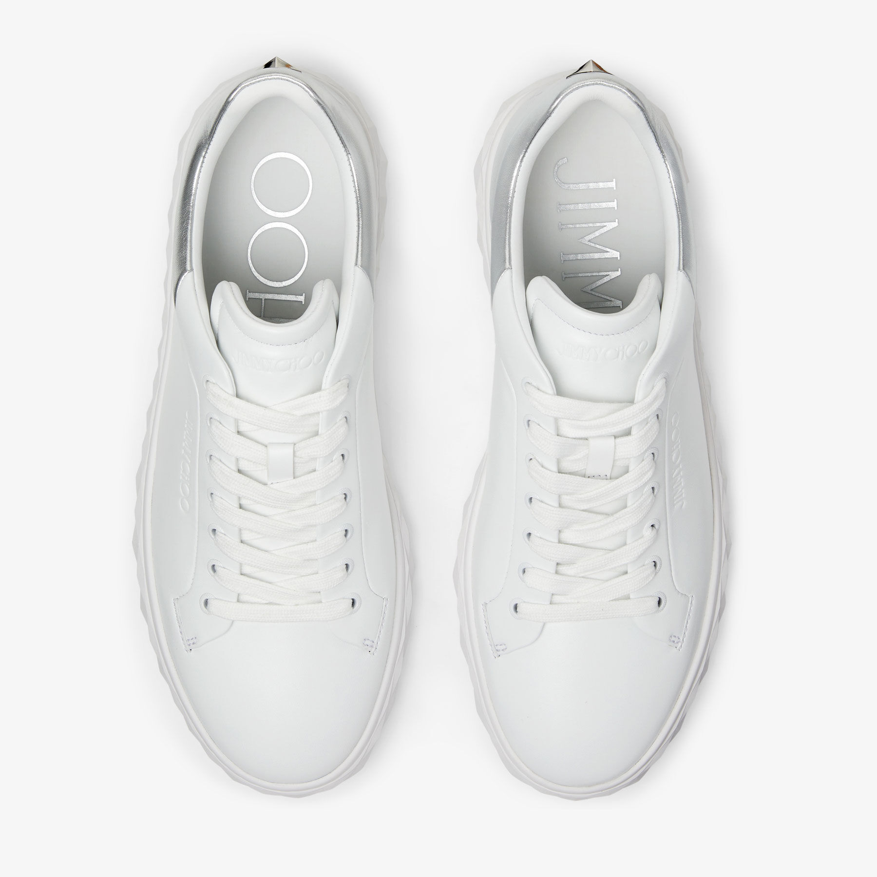 Diamond Light M II White Leather and- Silver Metallic Nappa Low-Top Trainers