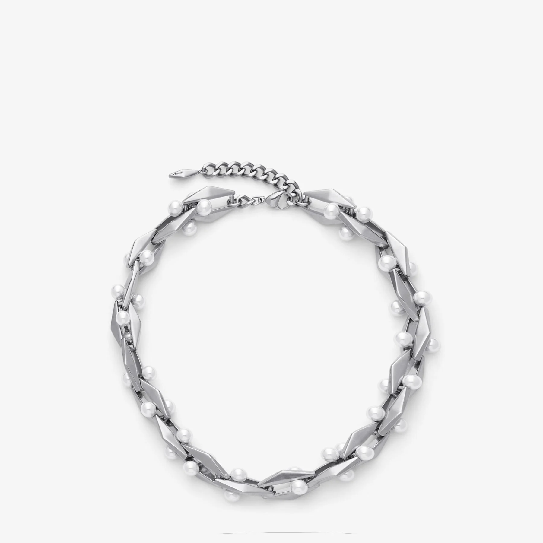 Diamond Chain Necklace Antique Silver Finish Pearl Necklace