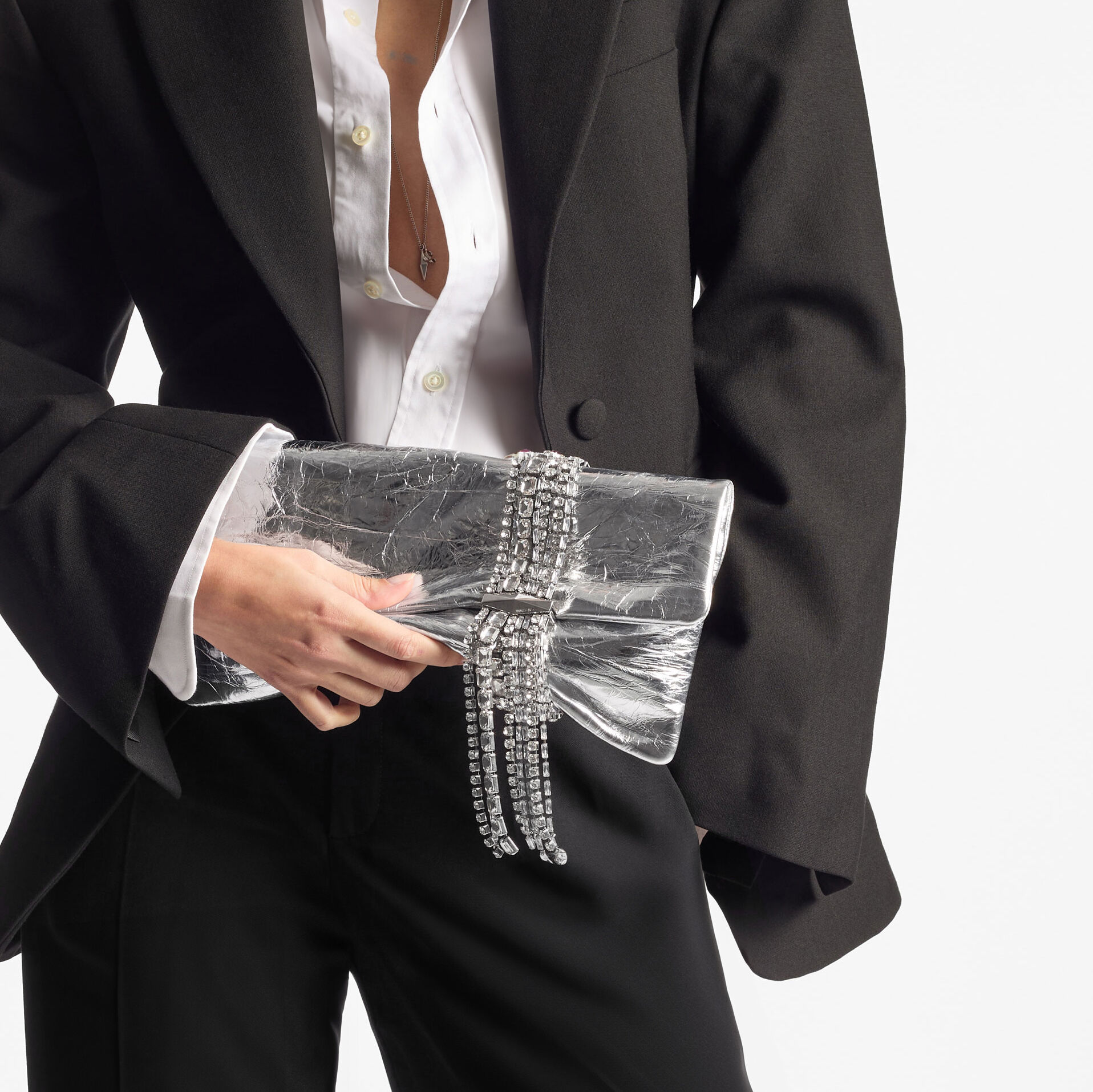 Zandra Silver Vintage Metallic Leather Clutch Bag