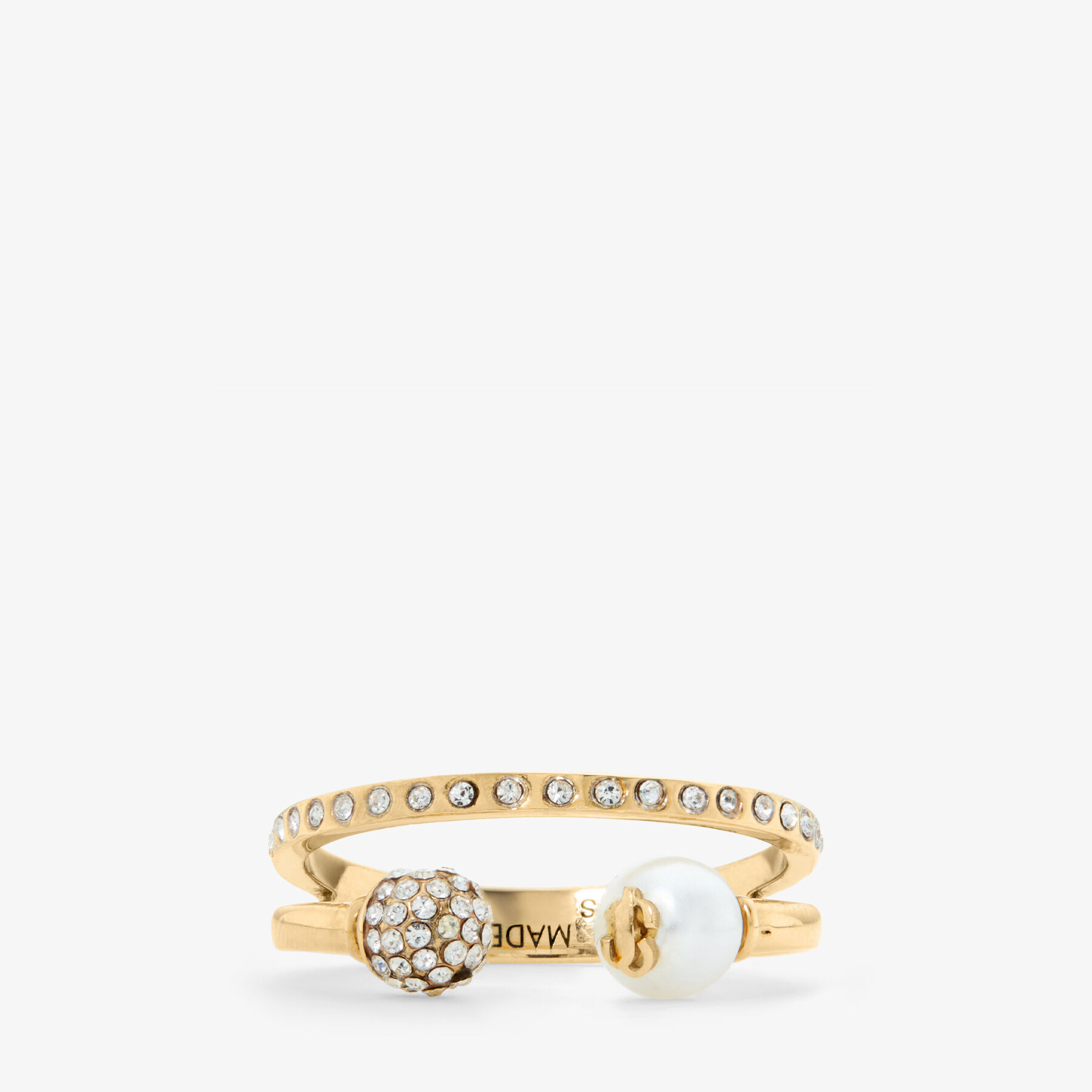 Jimmy Choo Double Ring Gold-Finish Crystal & Pearl Ring