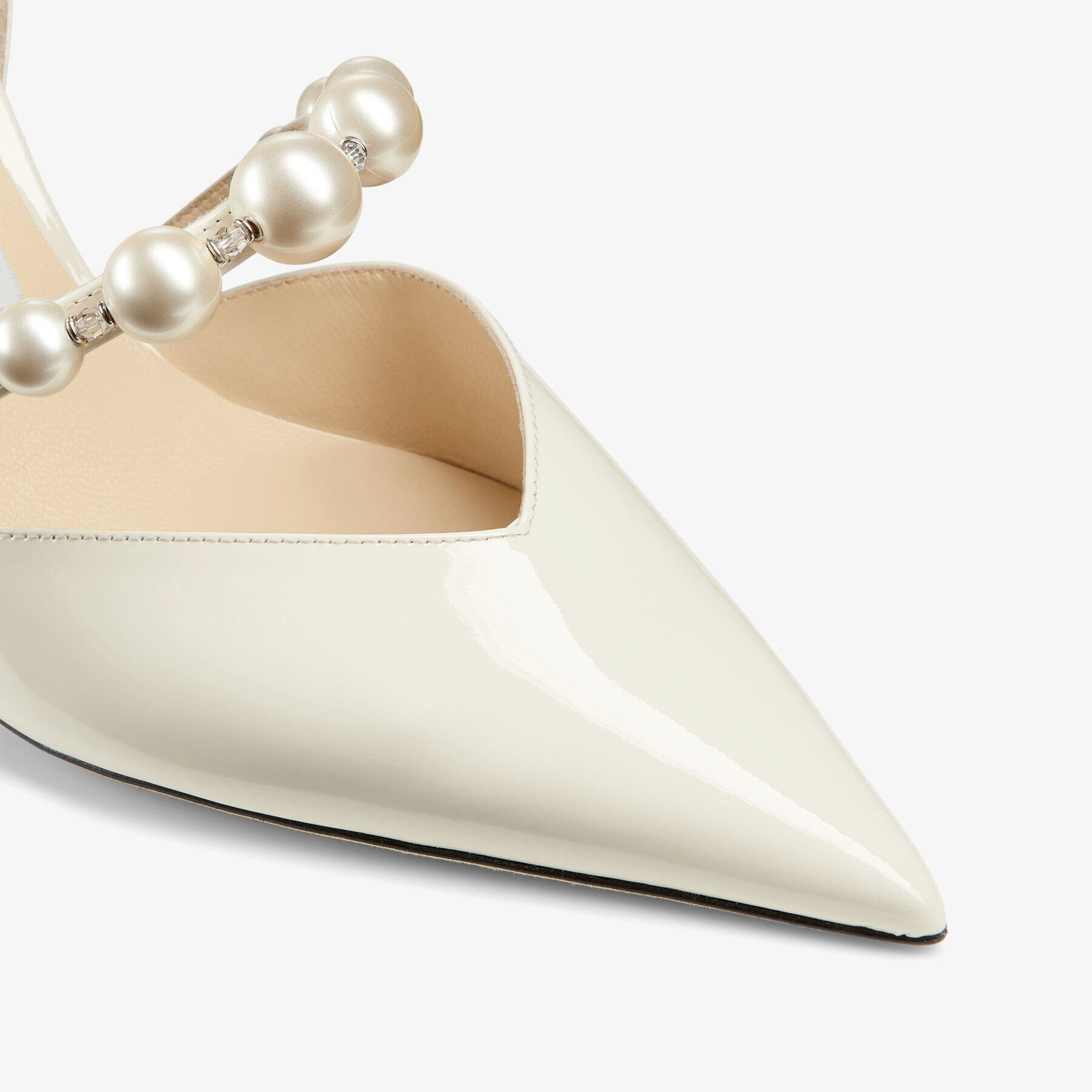 Aurelie 65 Latte Patent Leather Pointed Pumps with Pearl Embellishment