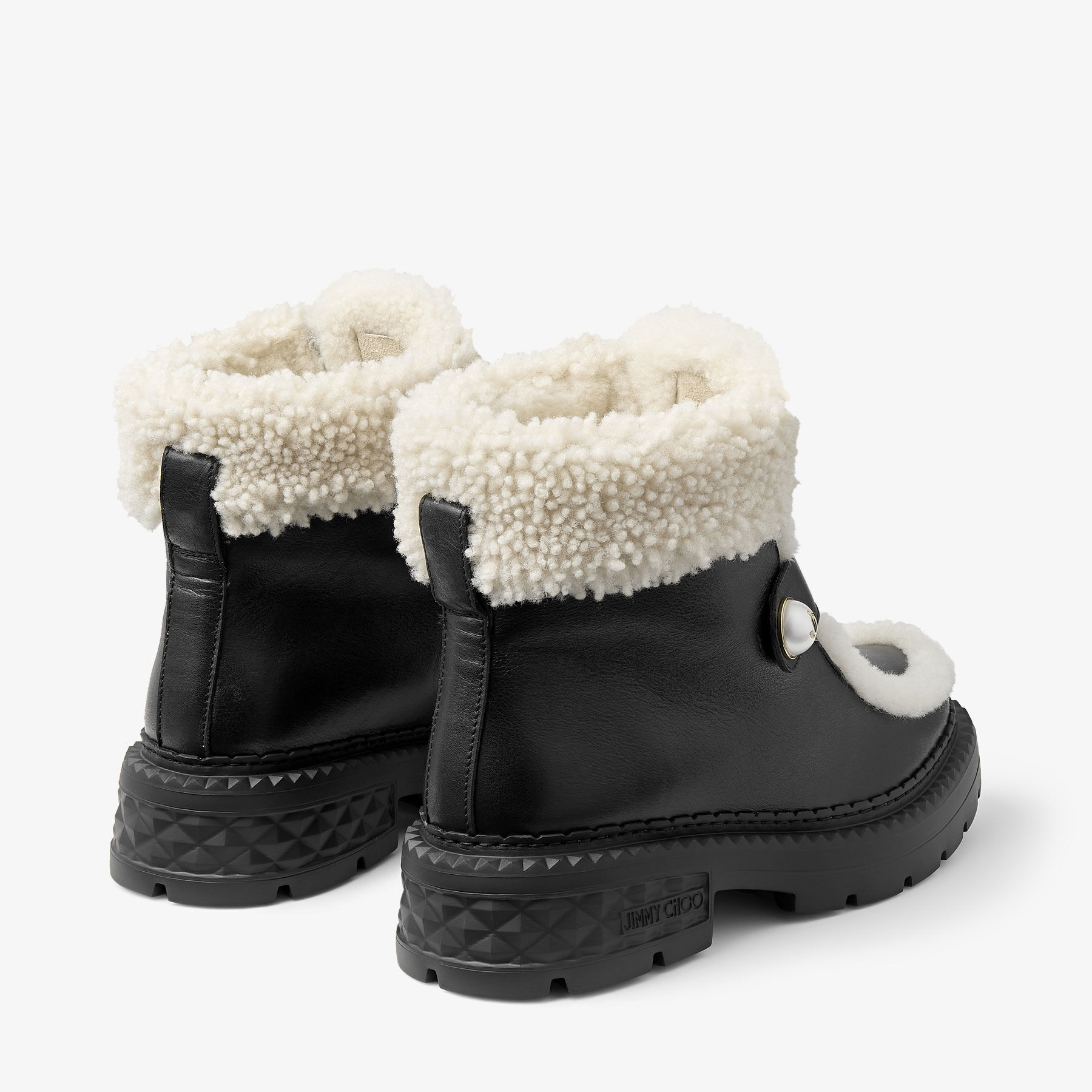 Shea Ankle Boot Flat Black Leather Shearling Ankle Boots