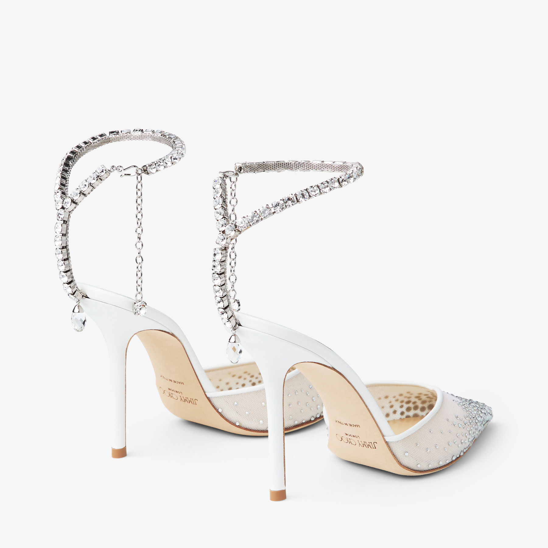 Saeda 100 White Mesh Crystal Pumps