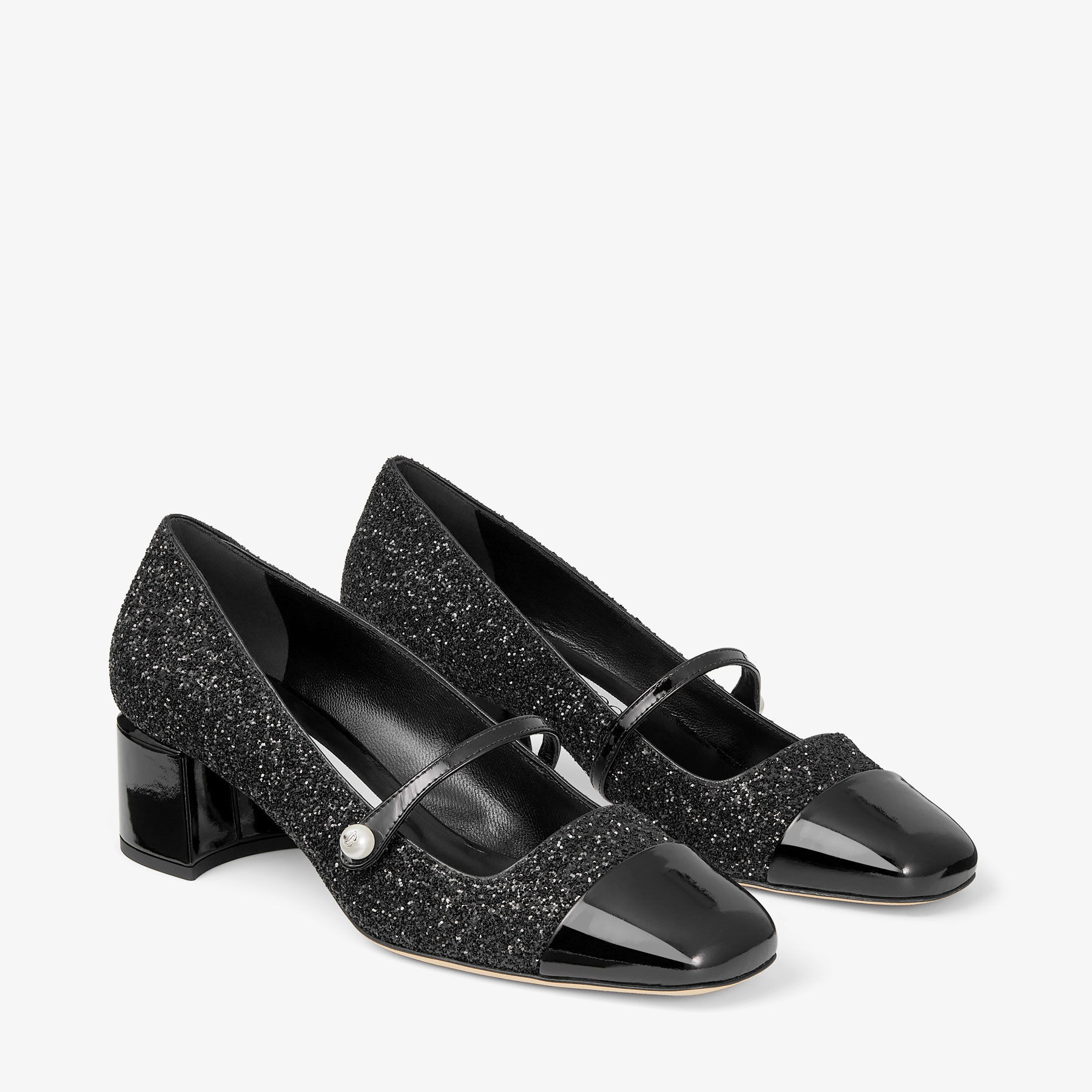 Elisa 45 Black Leather Glitter Pumps