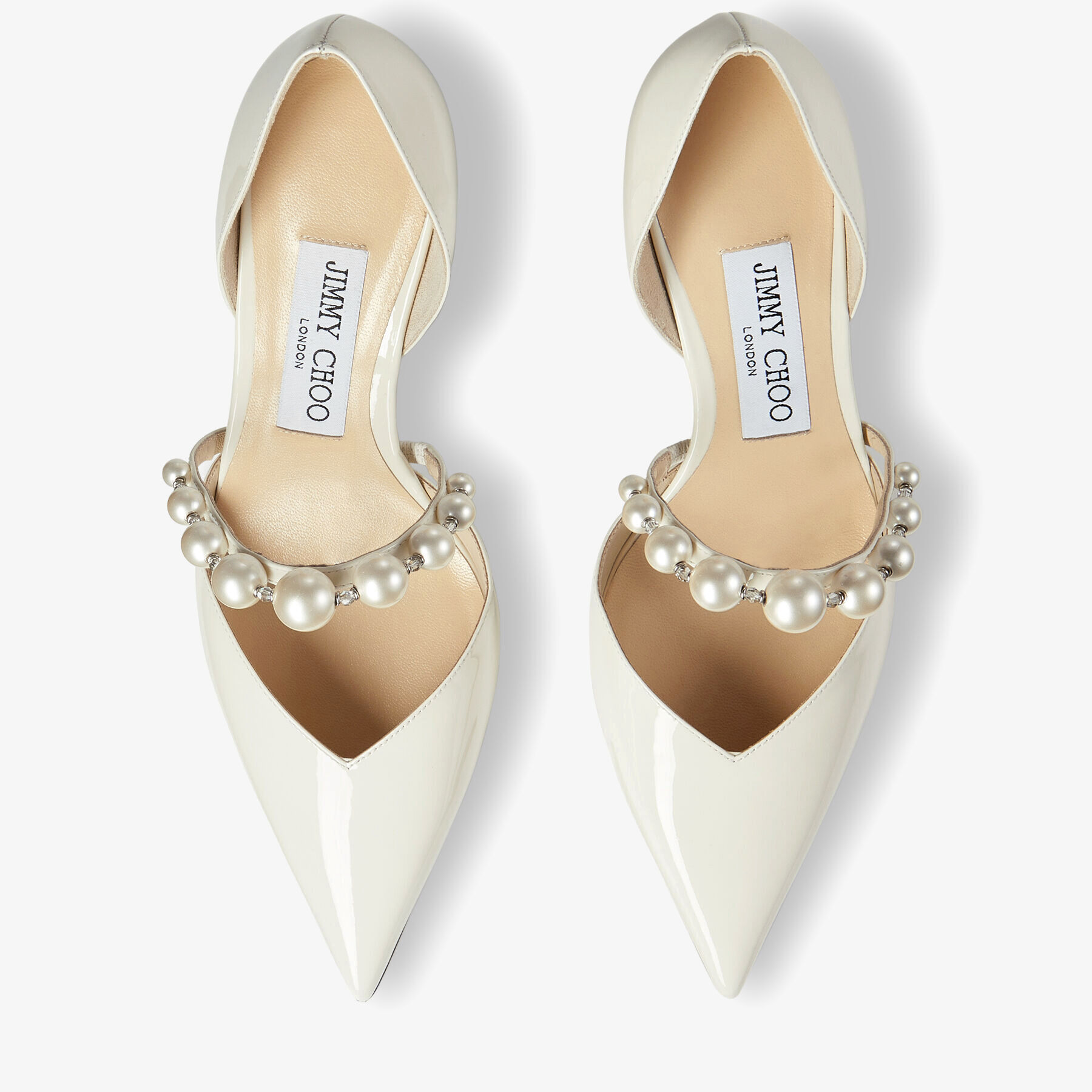 Aurelie 65 Latte Patent Leather Pointed Pumps with Pearl Embellishment