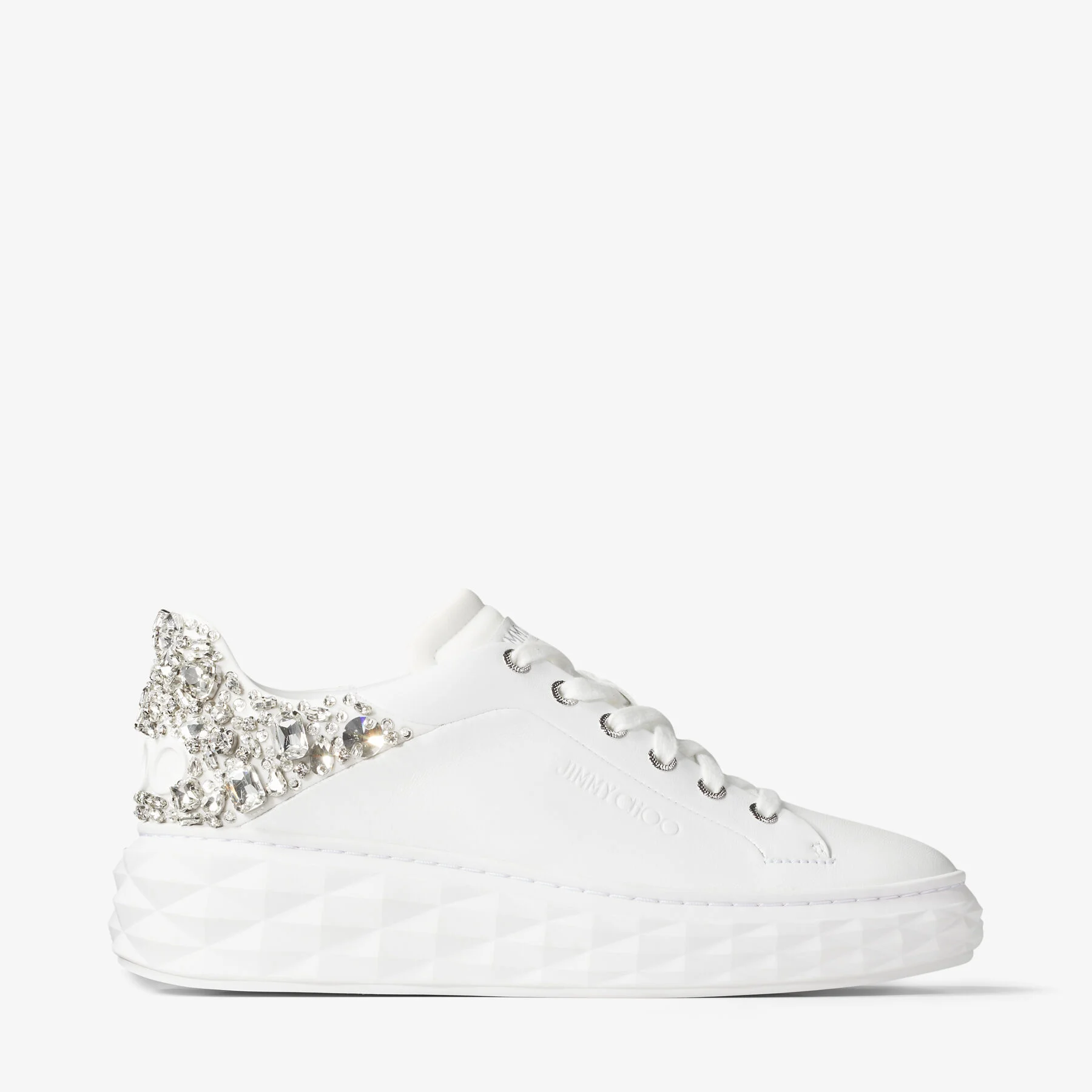Diamond Maxi F II White and Silver Nappa Leather Trainers with Crystals