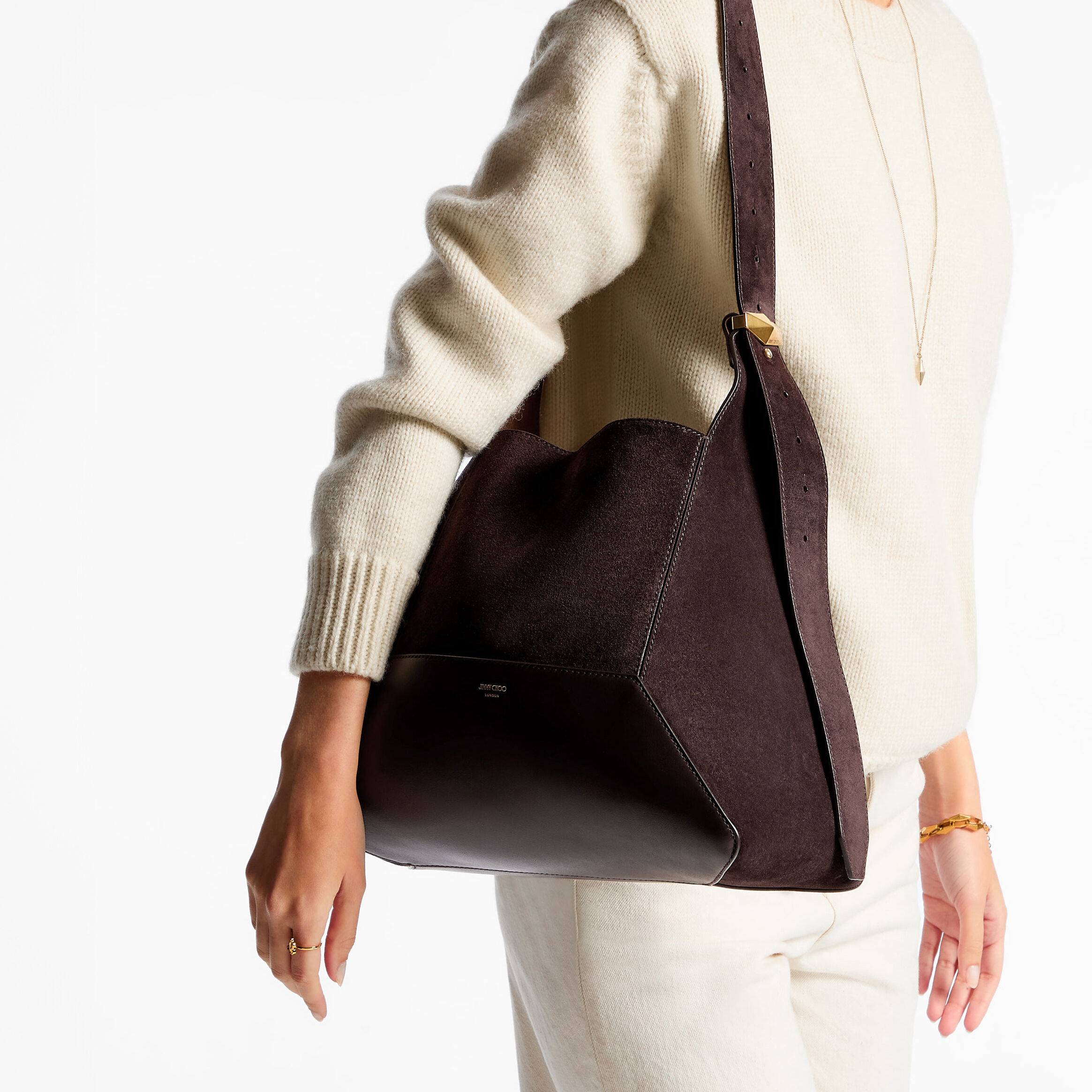 Diamond Hobo M Coffee Suede Shoulder Bag