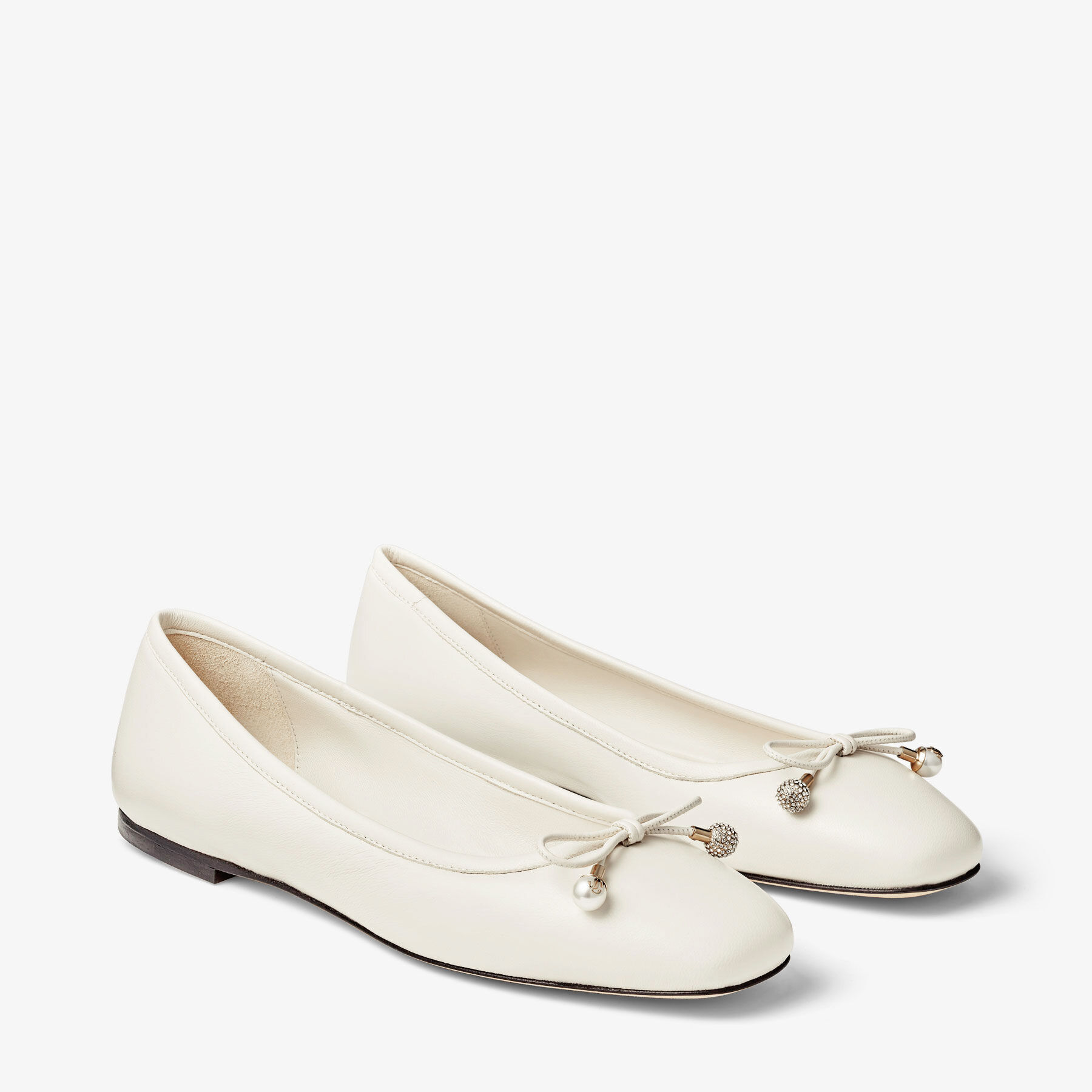 Elme Flat Latte Nappa Leather Flats with Pearl Embellishment