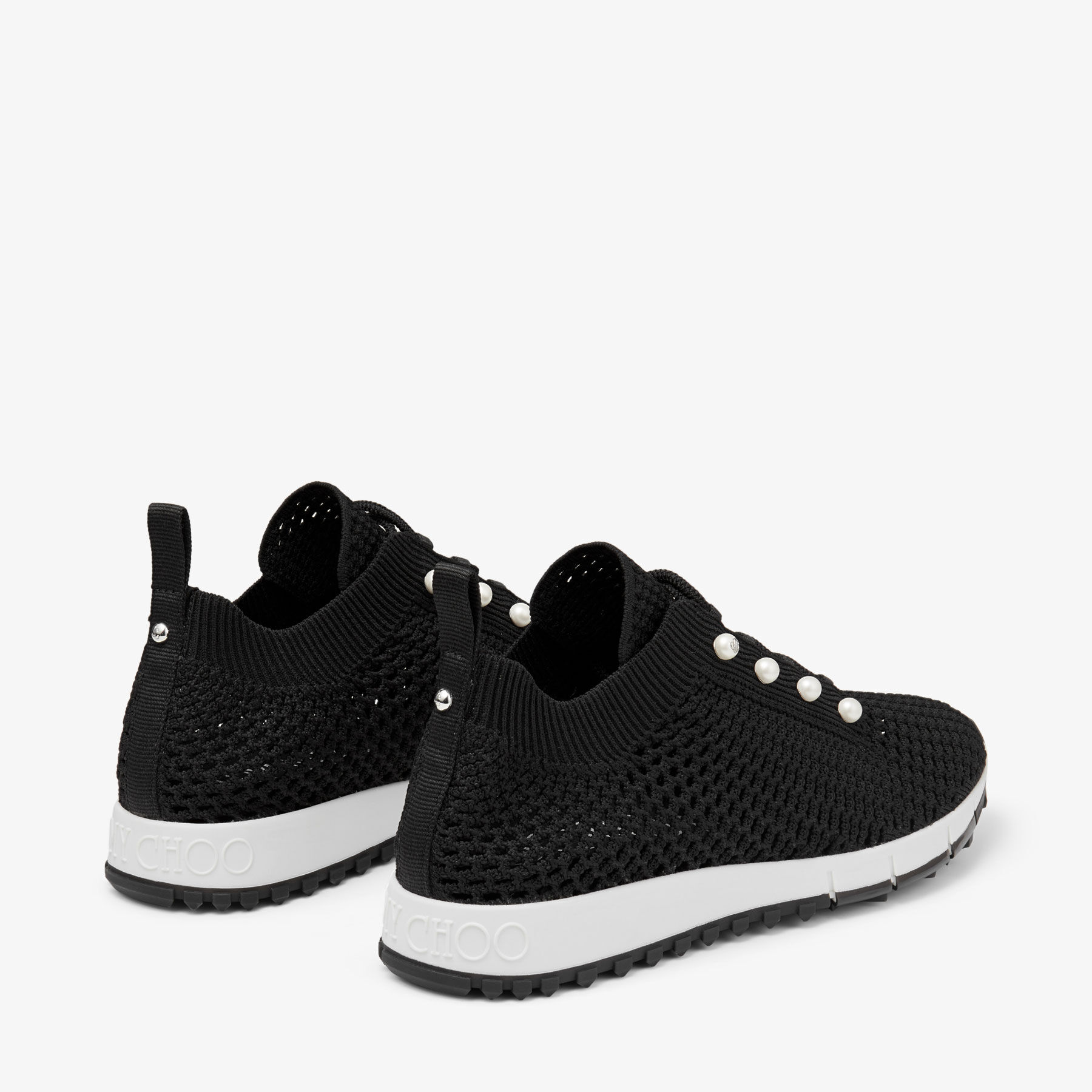 Veles Black Crochet Knit Low-Top Trainers with Pearls