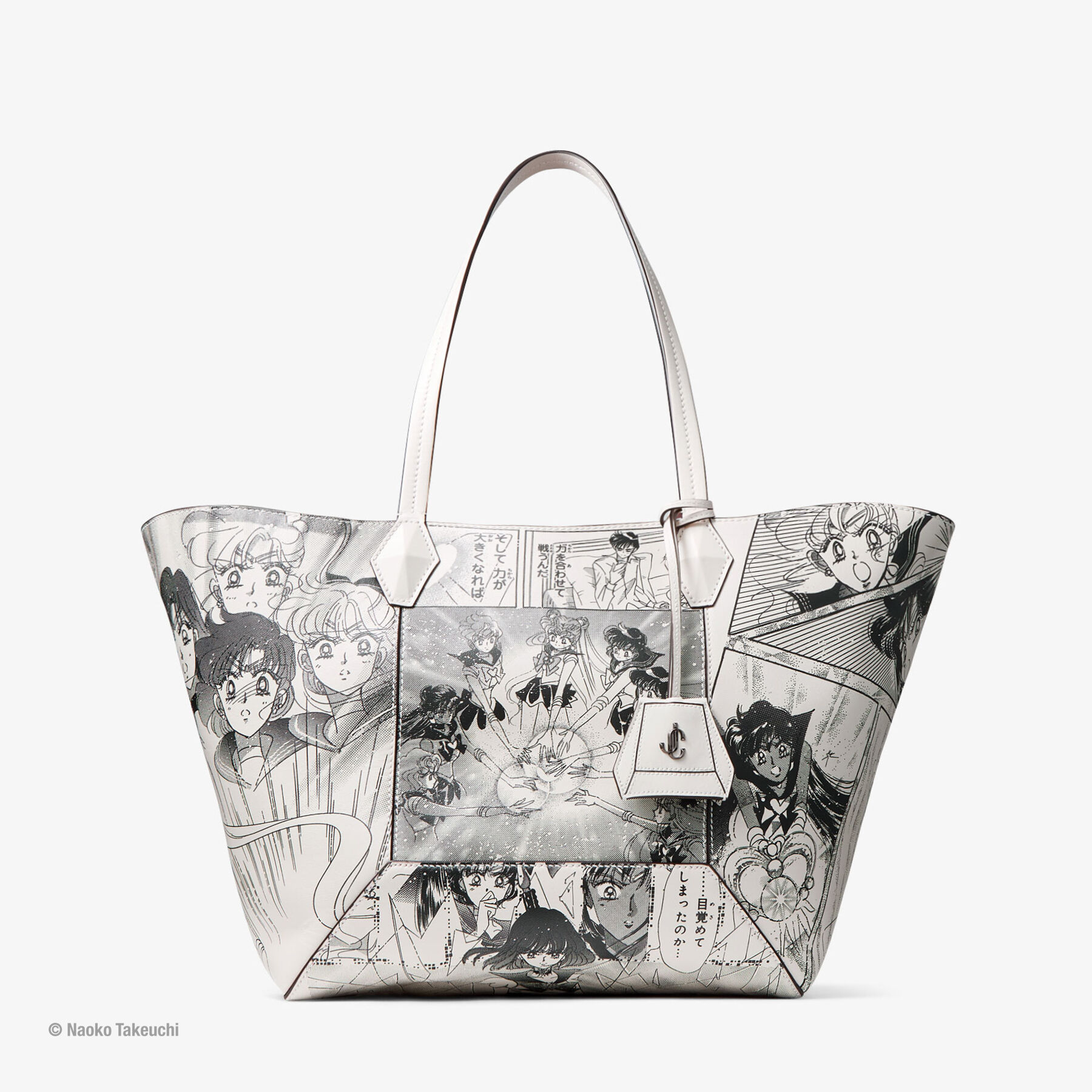 Sailor Guardians Diamond Tote/M White Manga Print Leather Tote Bag