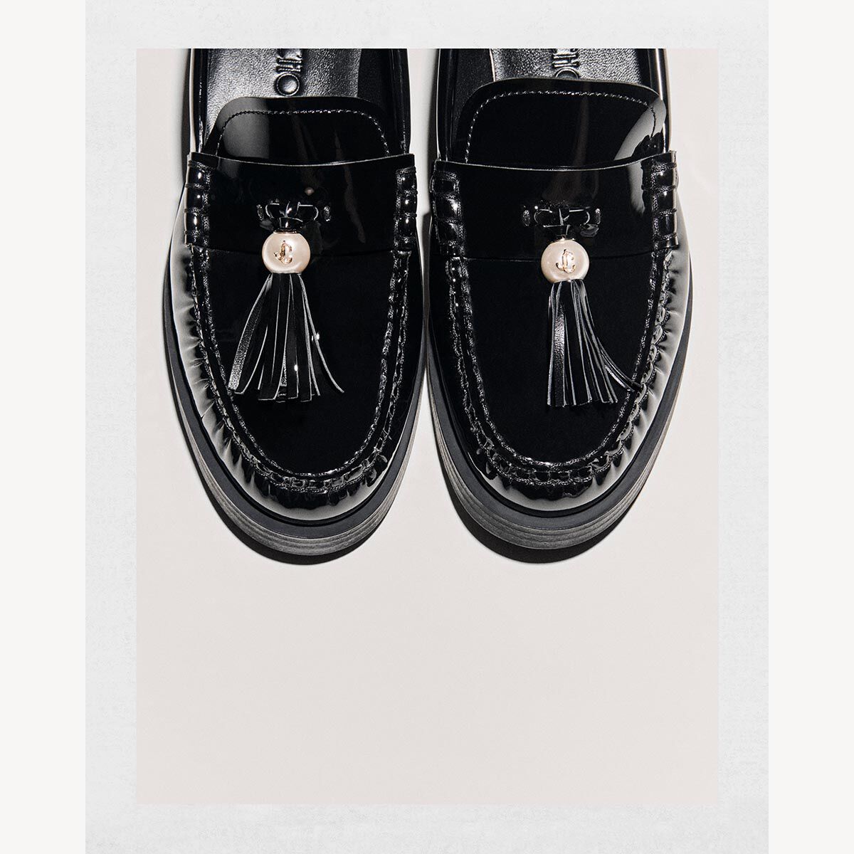 Addie Loafer Black Patent Leather Flat Loafers with Pearl Tassel