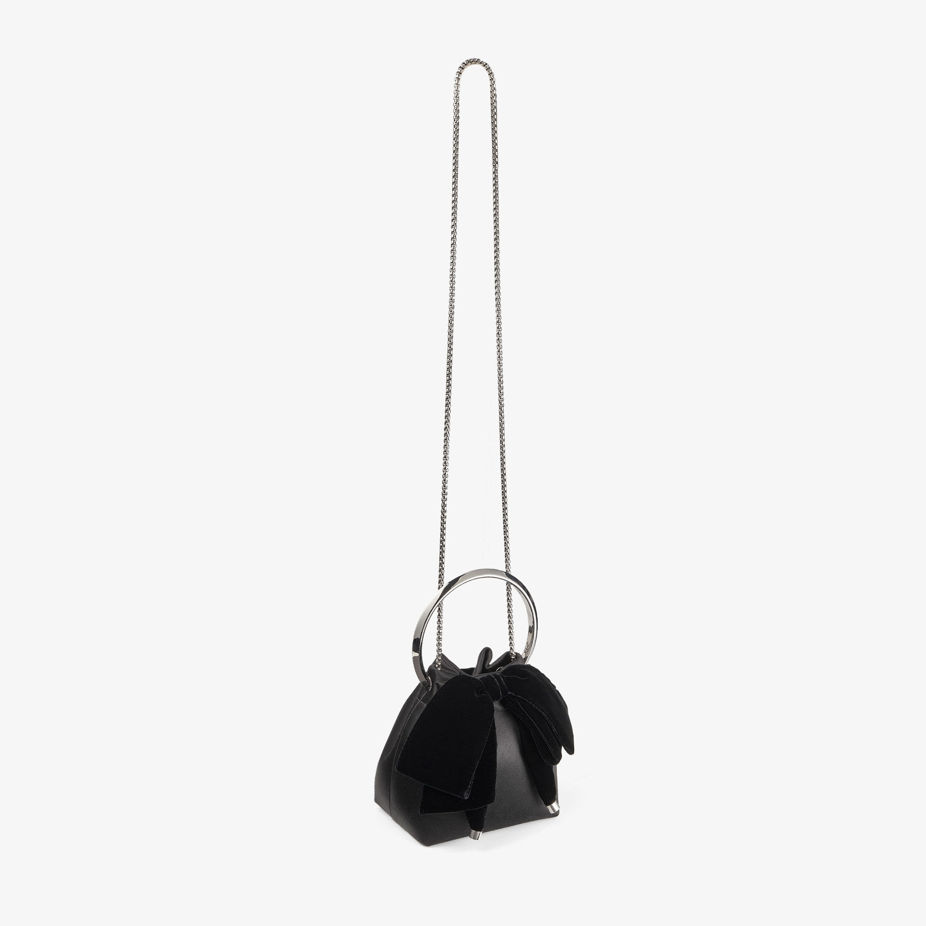 Bon Bon Black Satin Bucket Bag with Velvet Bow