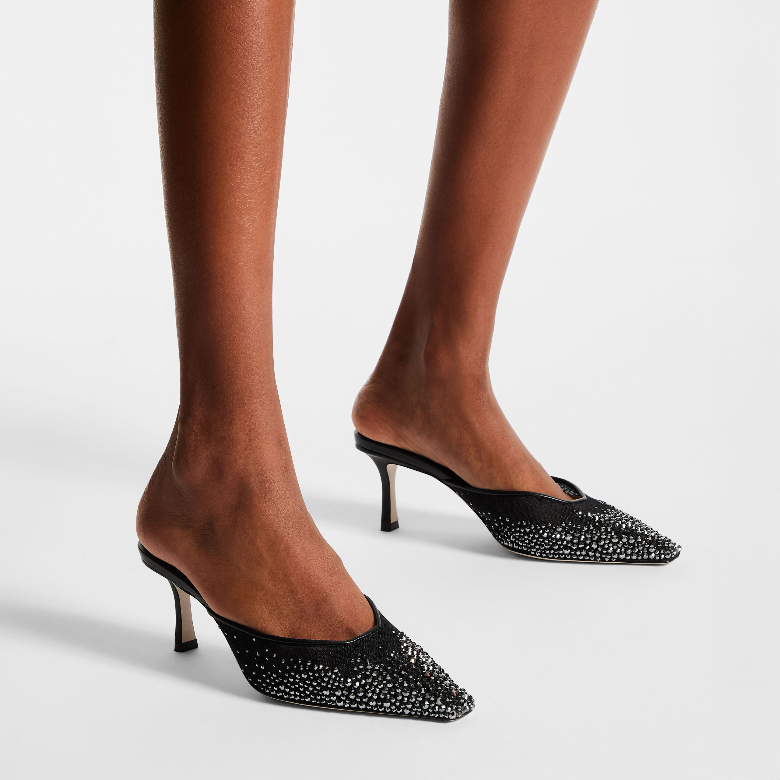 Vivi 65 Black Crystal Mesh Mules