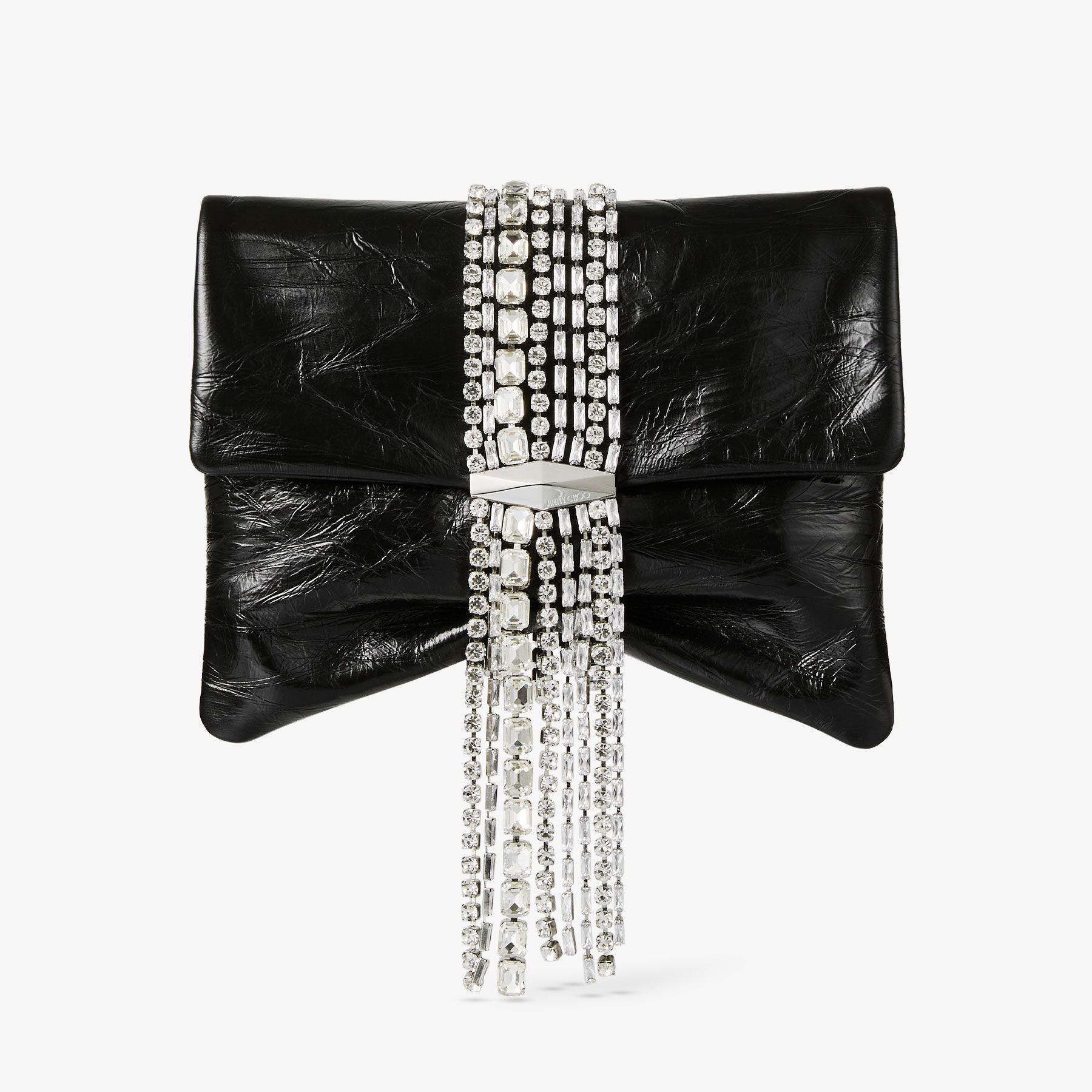 Zandra Shoulder Black Metallic Leather Shoulder Bag with Crystal Embellishments