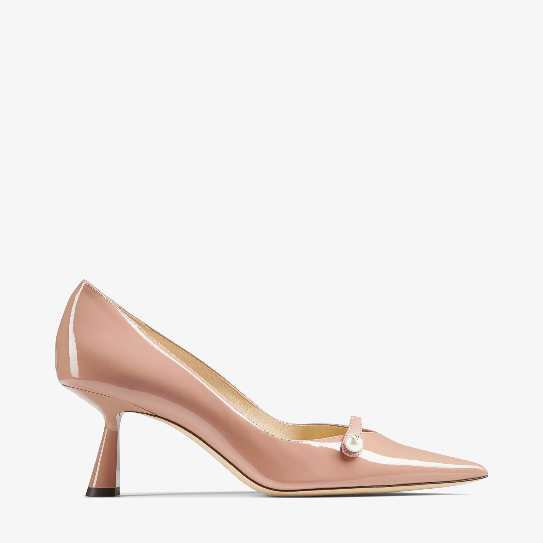 Rosalia 65 Ballet Pink Patent Pointed Pumps with Pearl Detail