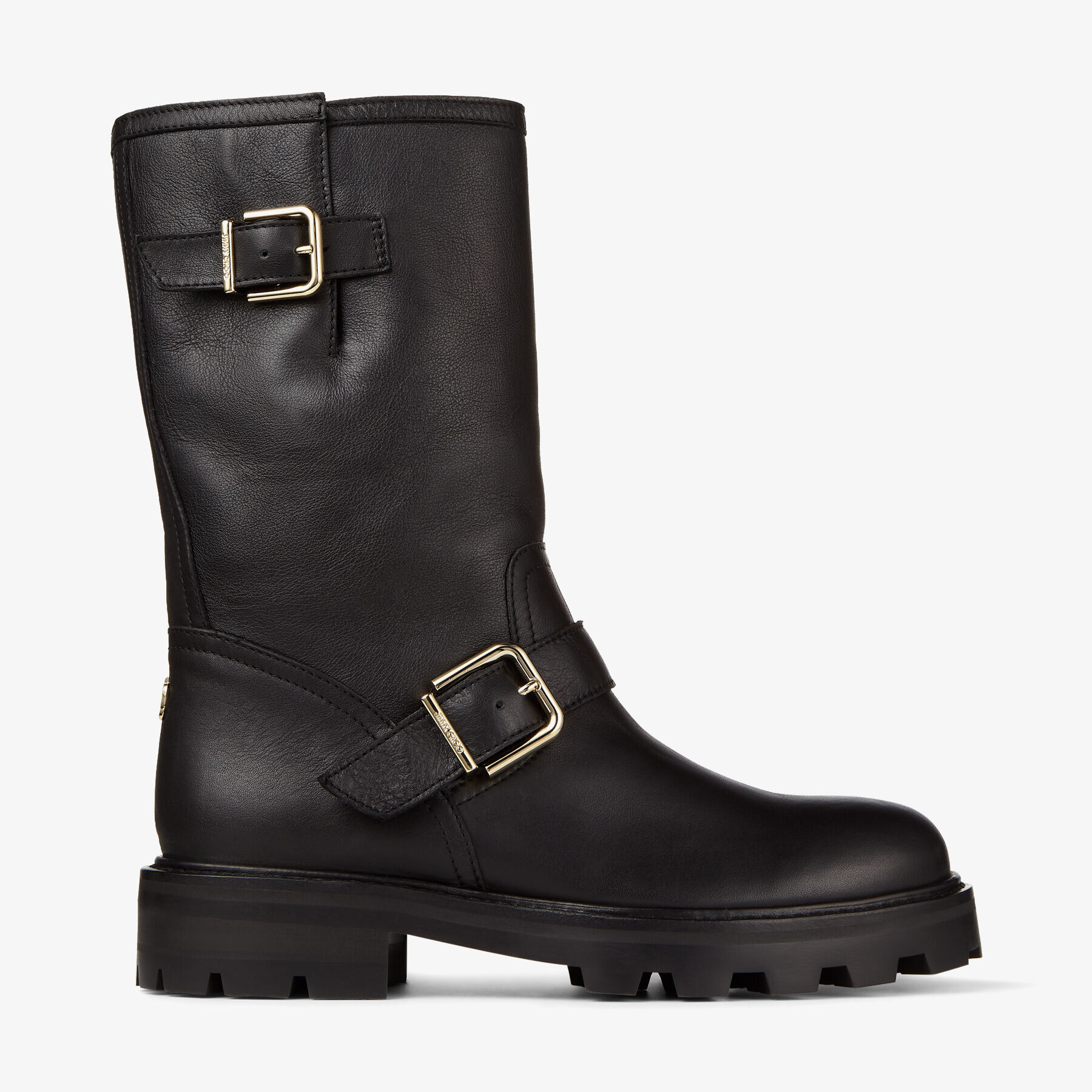 Biker II Shearling Black Smooth Leather Biker Boots with Shearling Lining