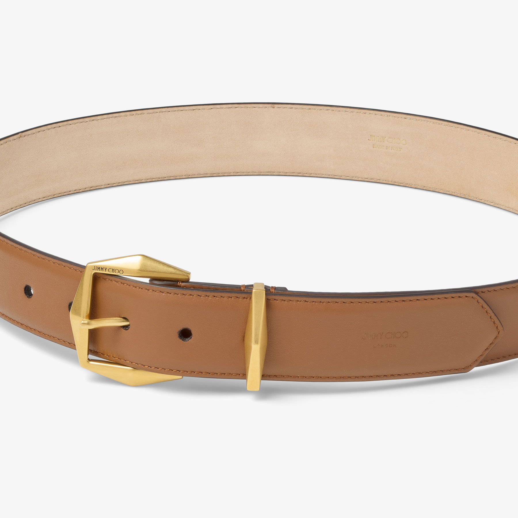 Diamond Buckle Belt Tan Leather Diamond Belt