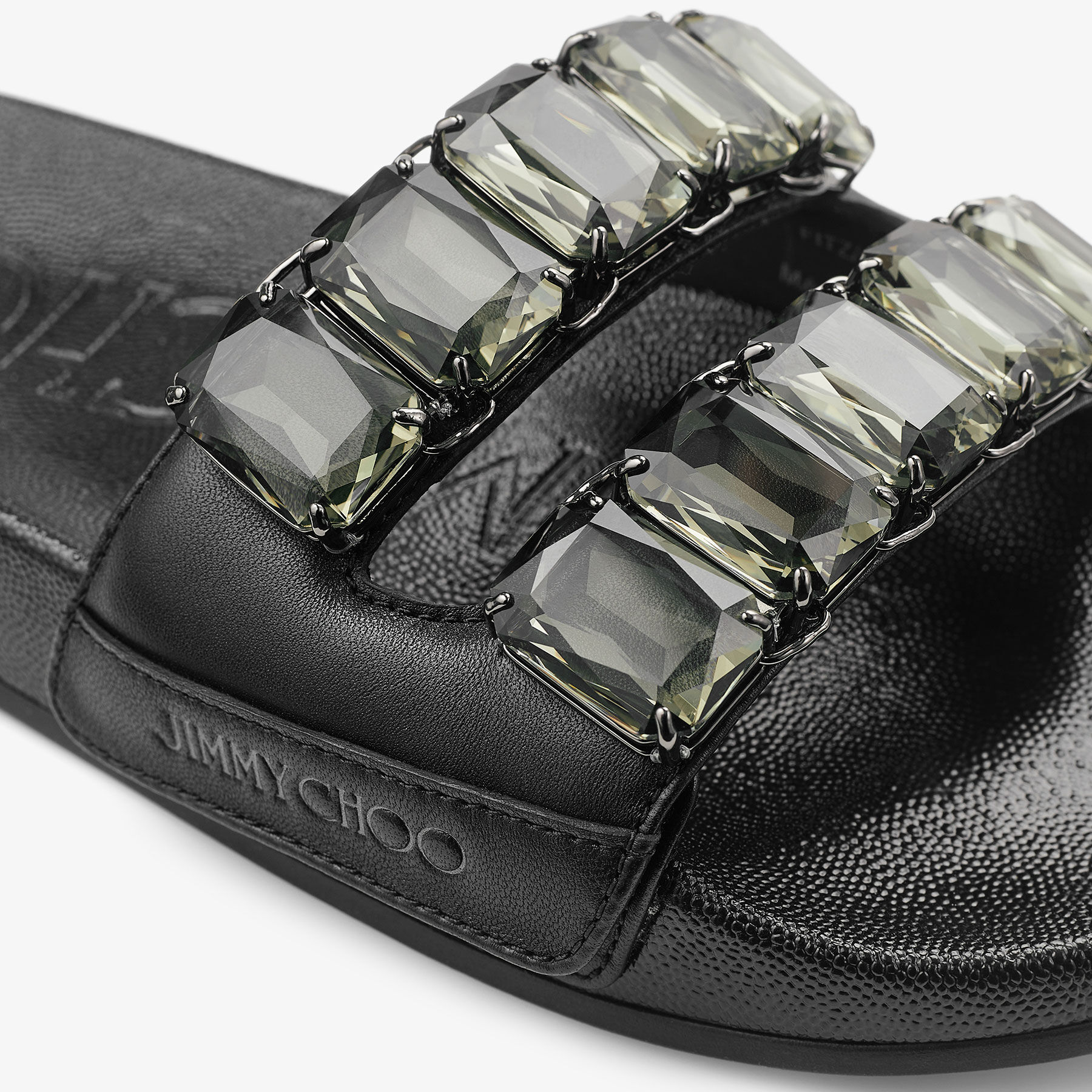 Fitz Crystal Black Nappa Leather Crystal Slides
