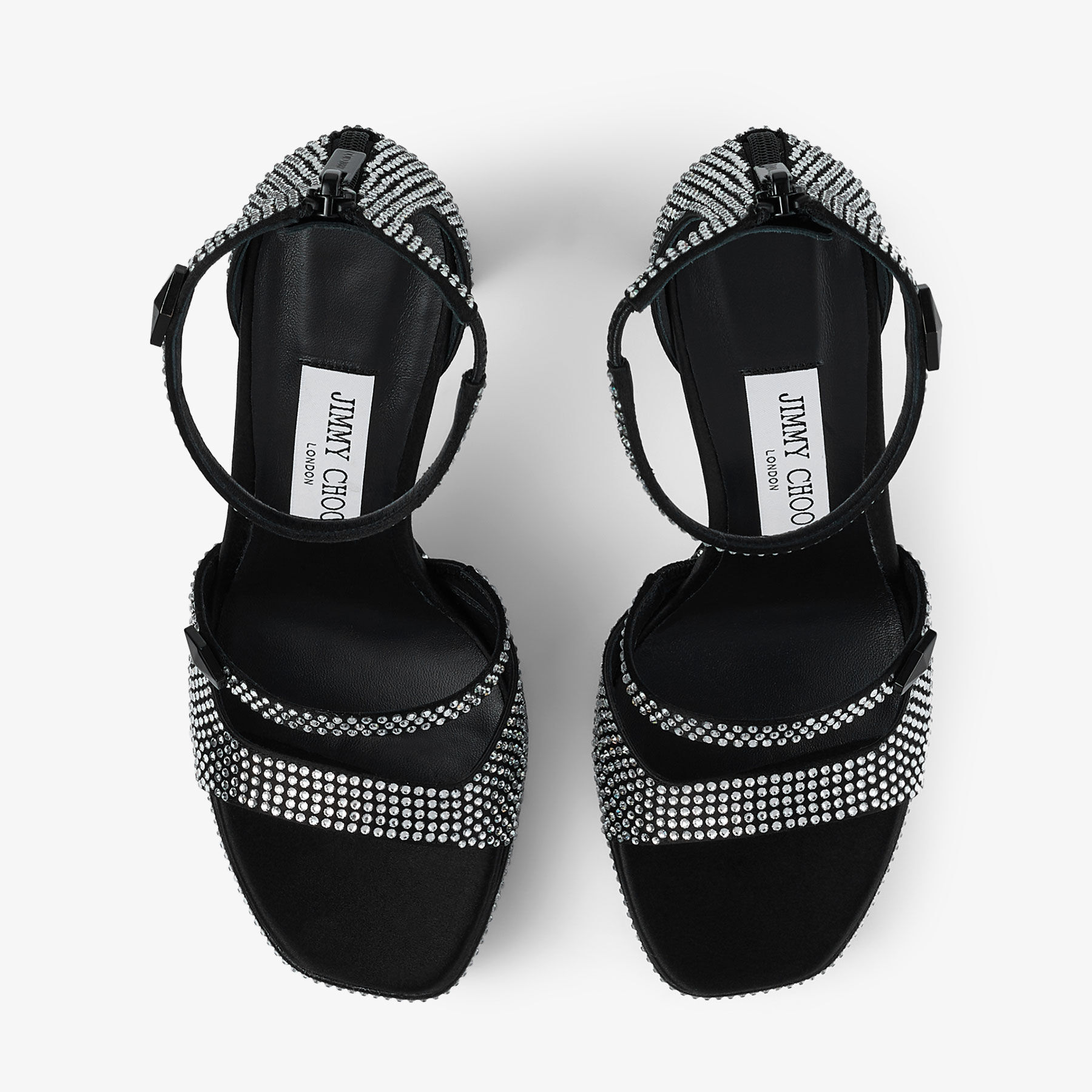 Claressa Platform 125 Black Satin Crystal Platform Sandals